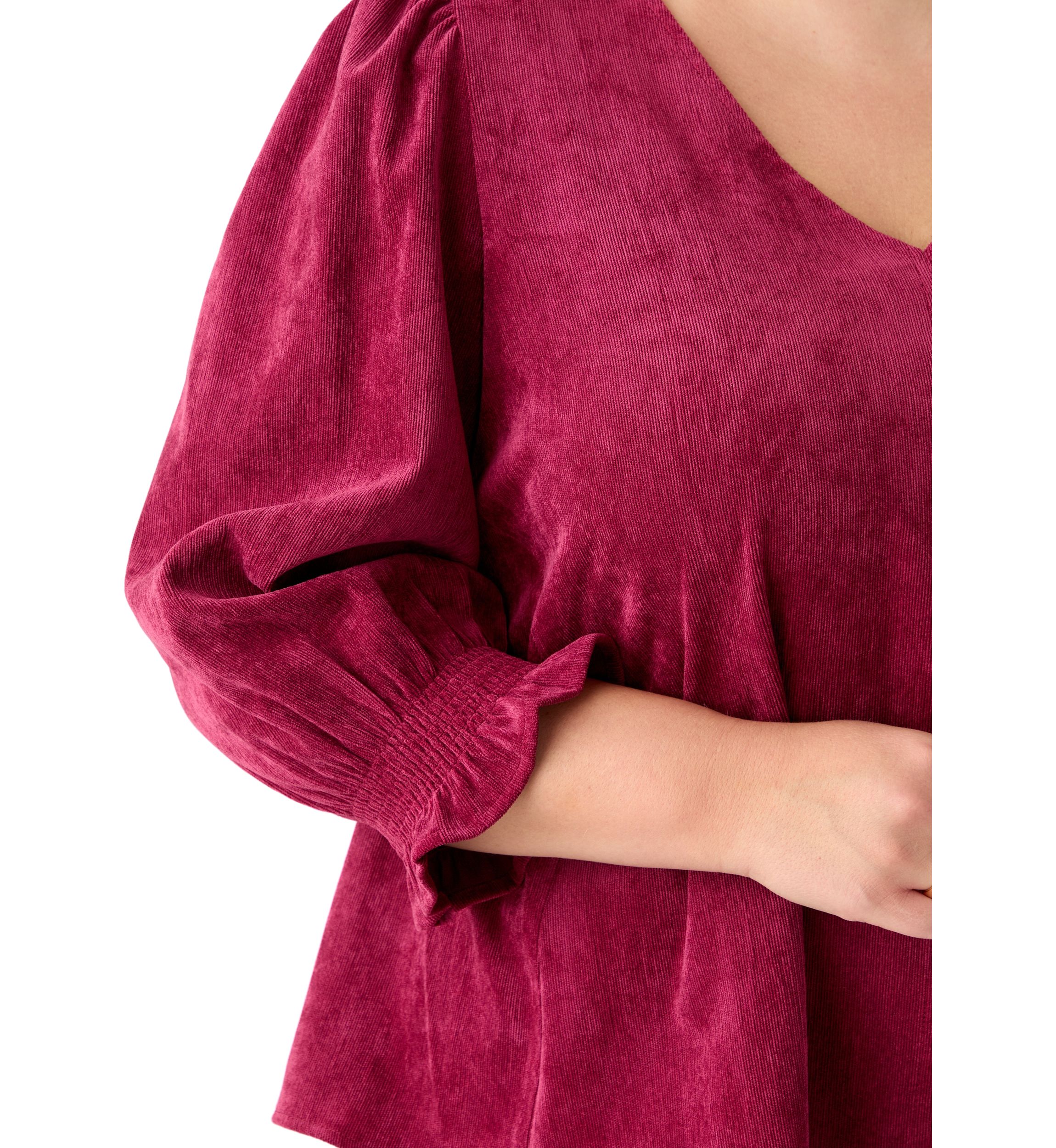 Plus Size Smock Sleeve A-Line Woven Cord Top