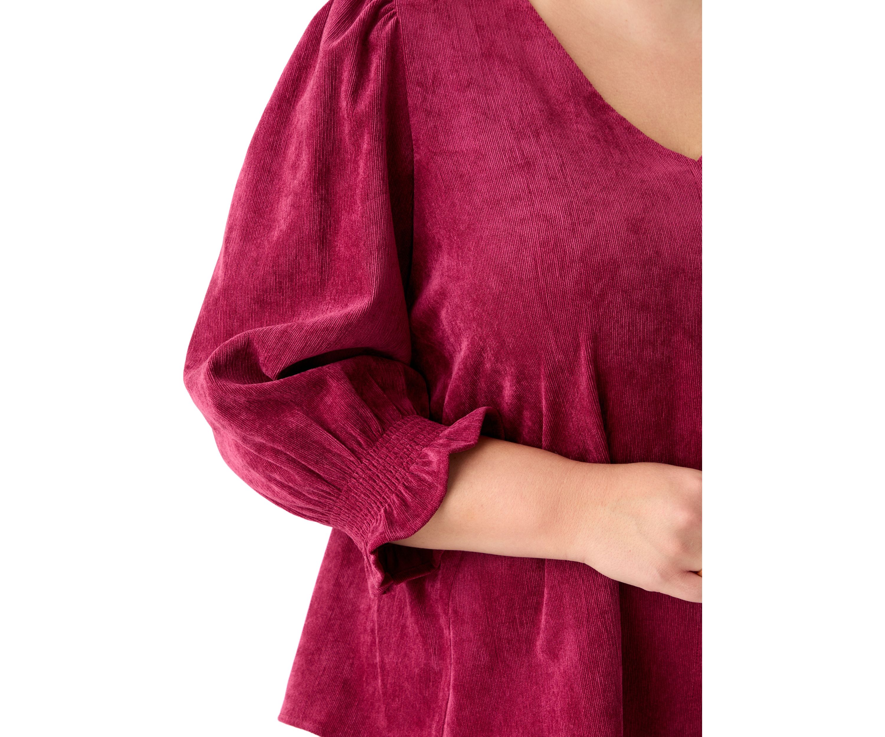 Plus Size Smock Sleeve A-Line Woven Cord Top