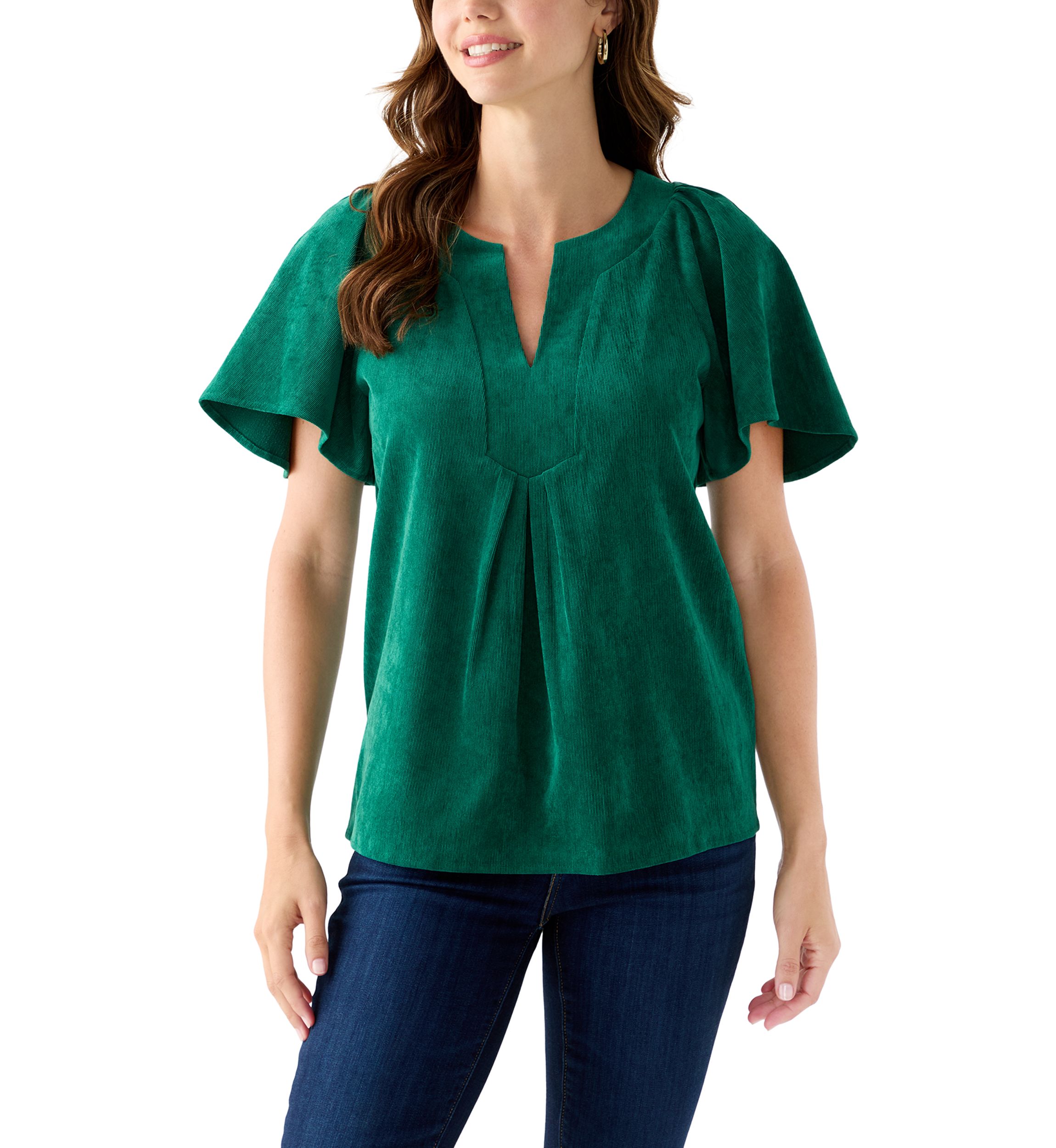 Womens V-Neck Flutter Sleeve Corduroy Top
