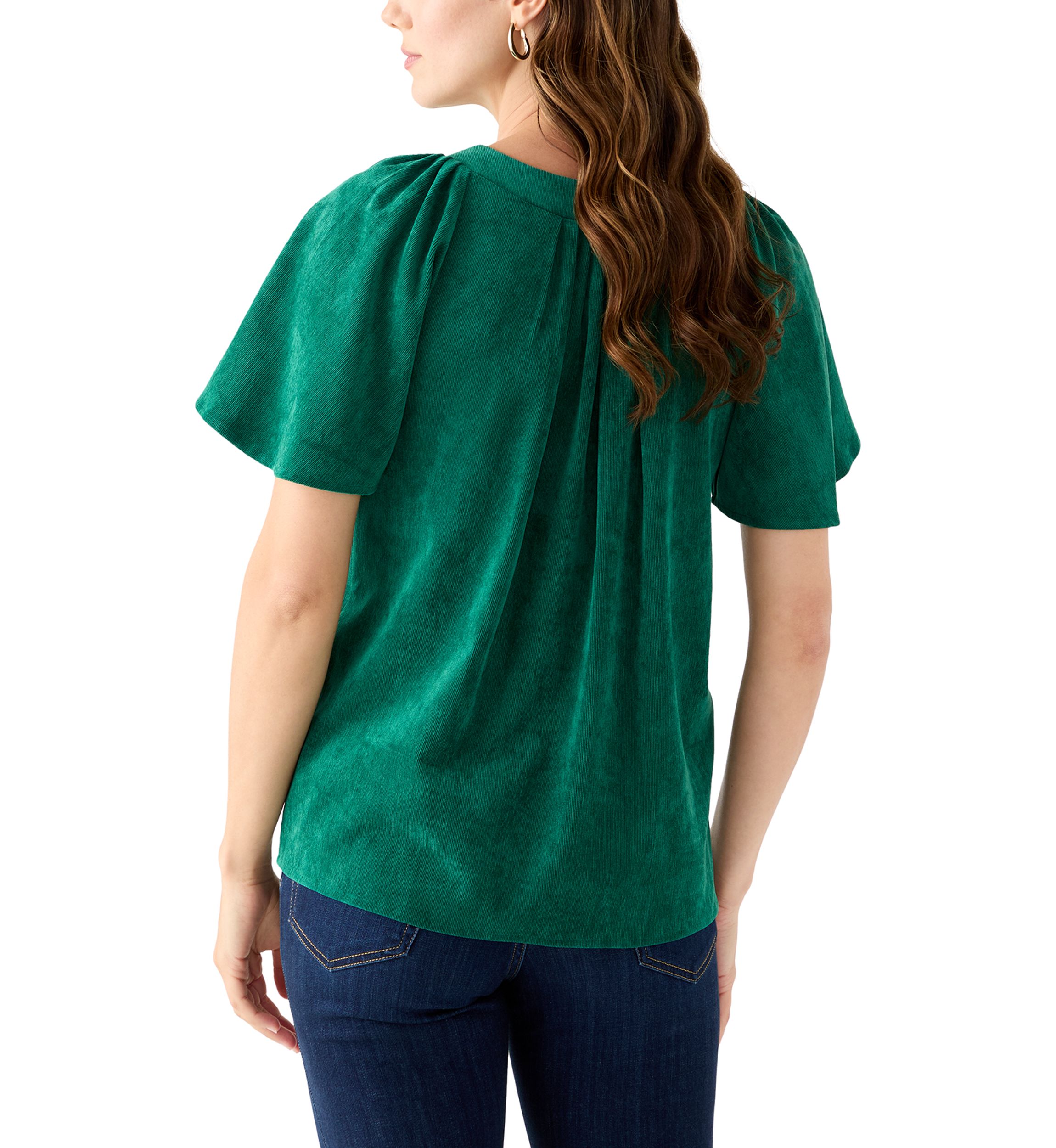 Womens V-Neck Flutter Sleeve Corduroy Top