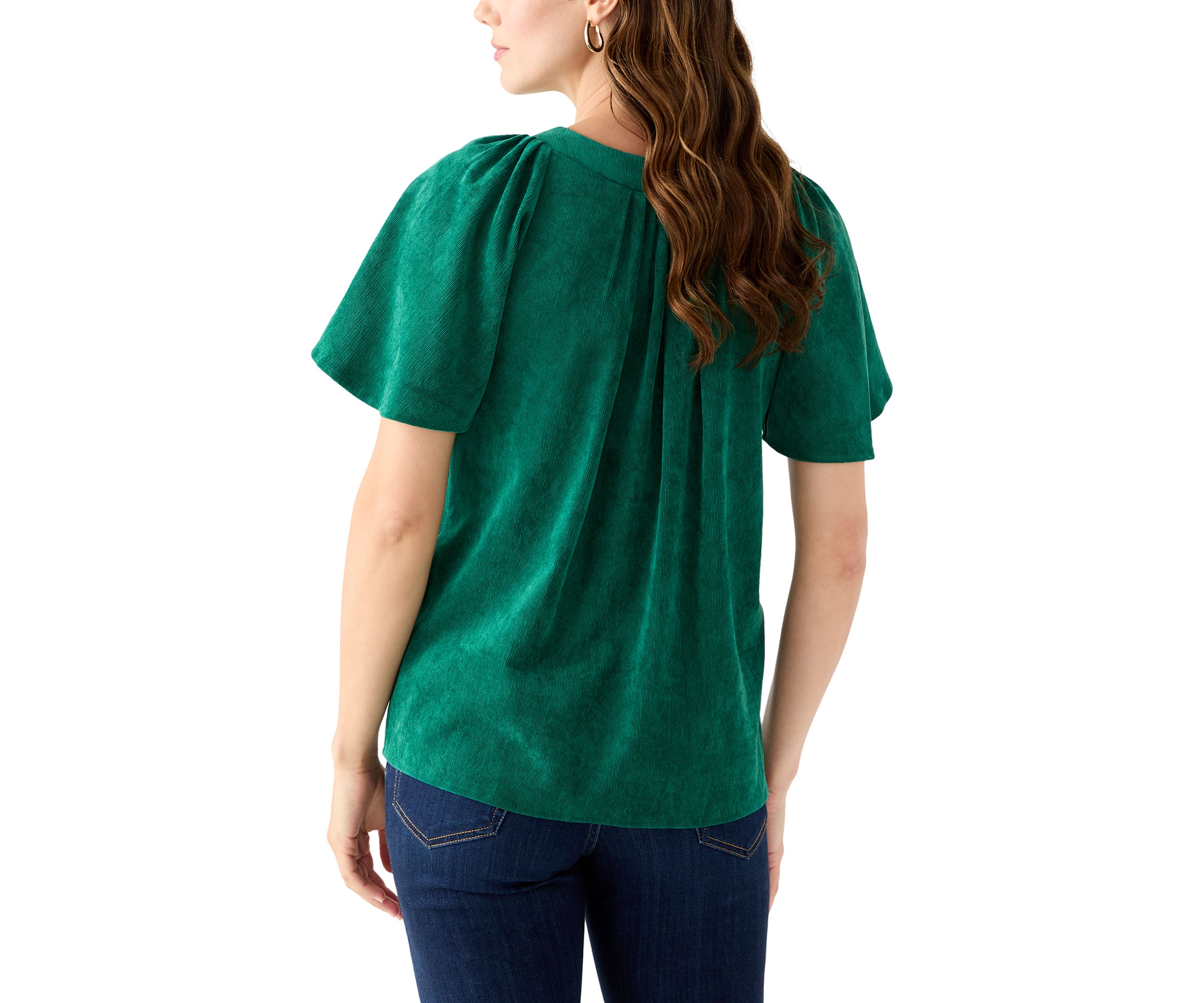 Womens V-Neck Flutter Sleeve Corduroy Top