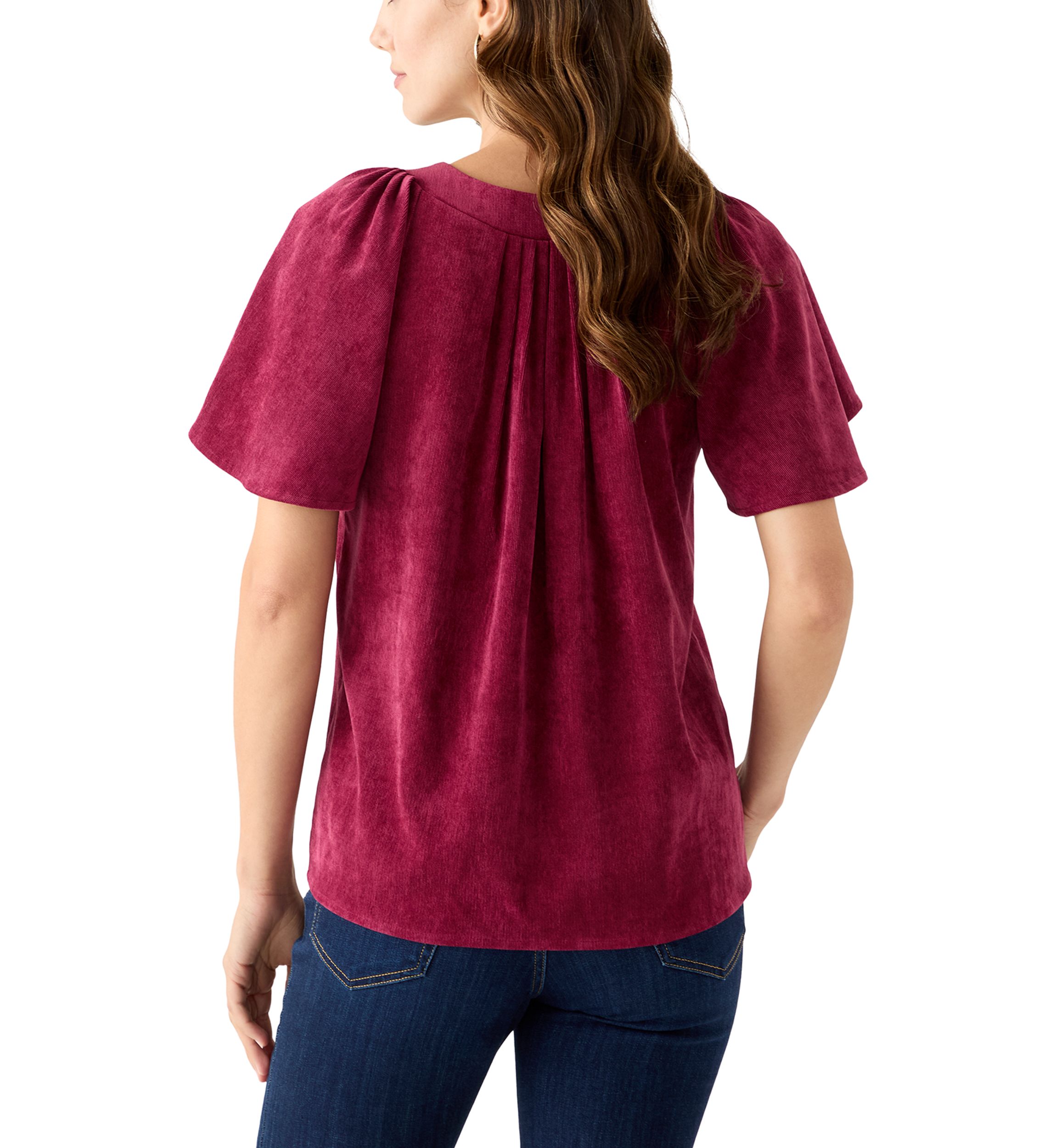 Womens V-Neck Flutter Sleeve Corduroy Top