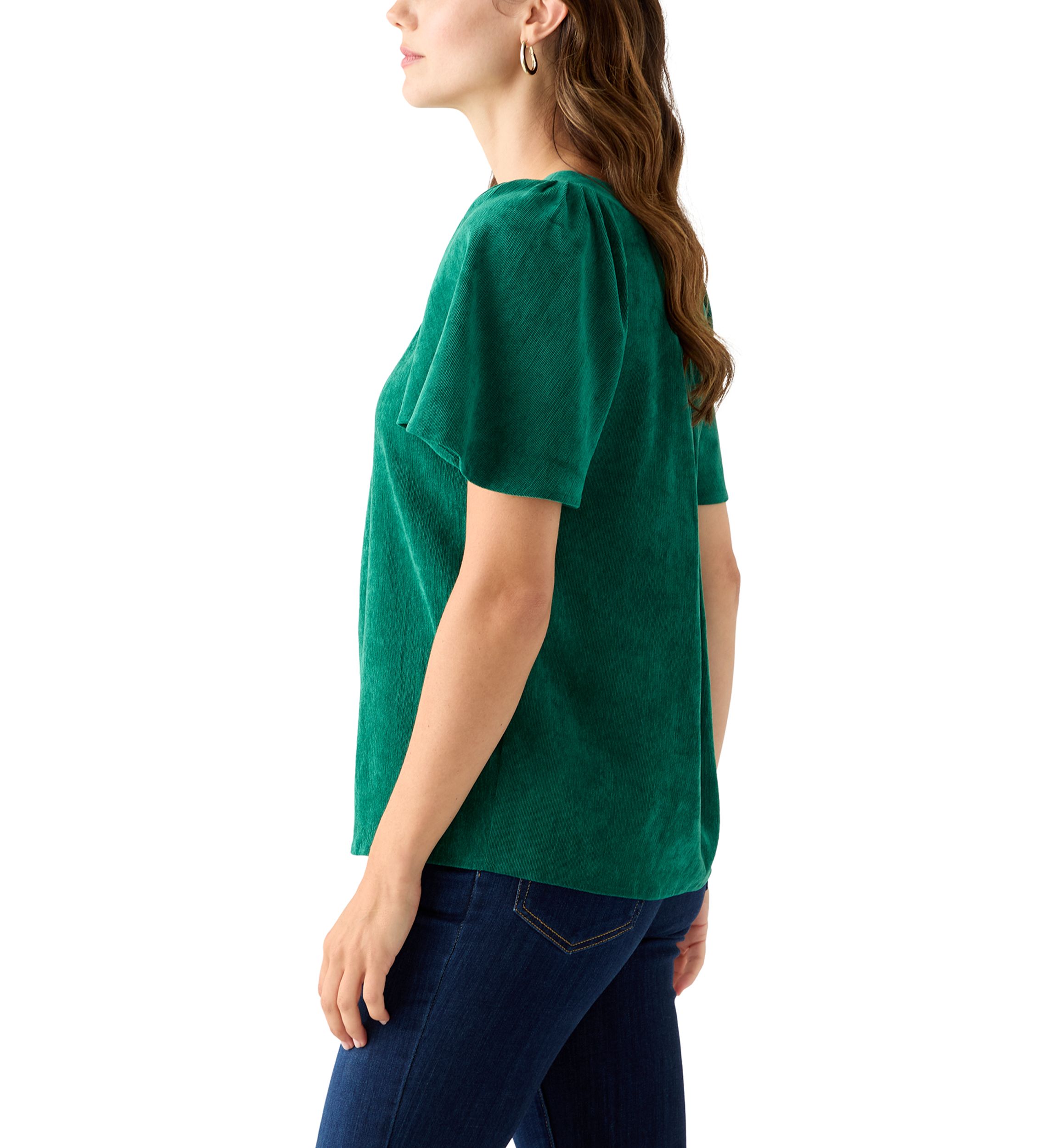 Womens V-Neck Flutter Sleeve Corduroy Top