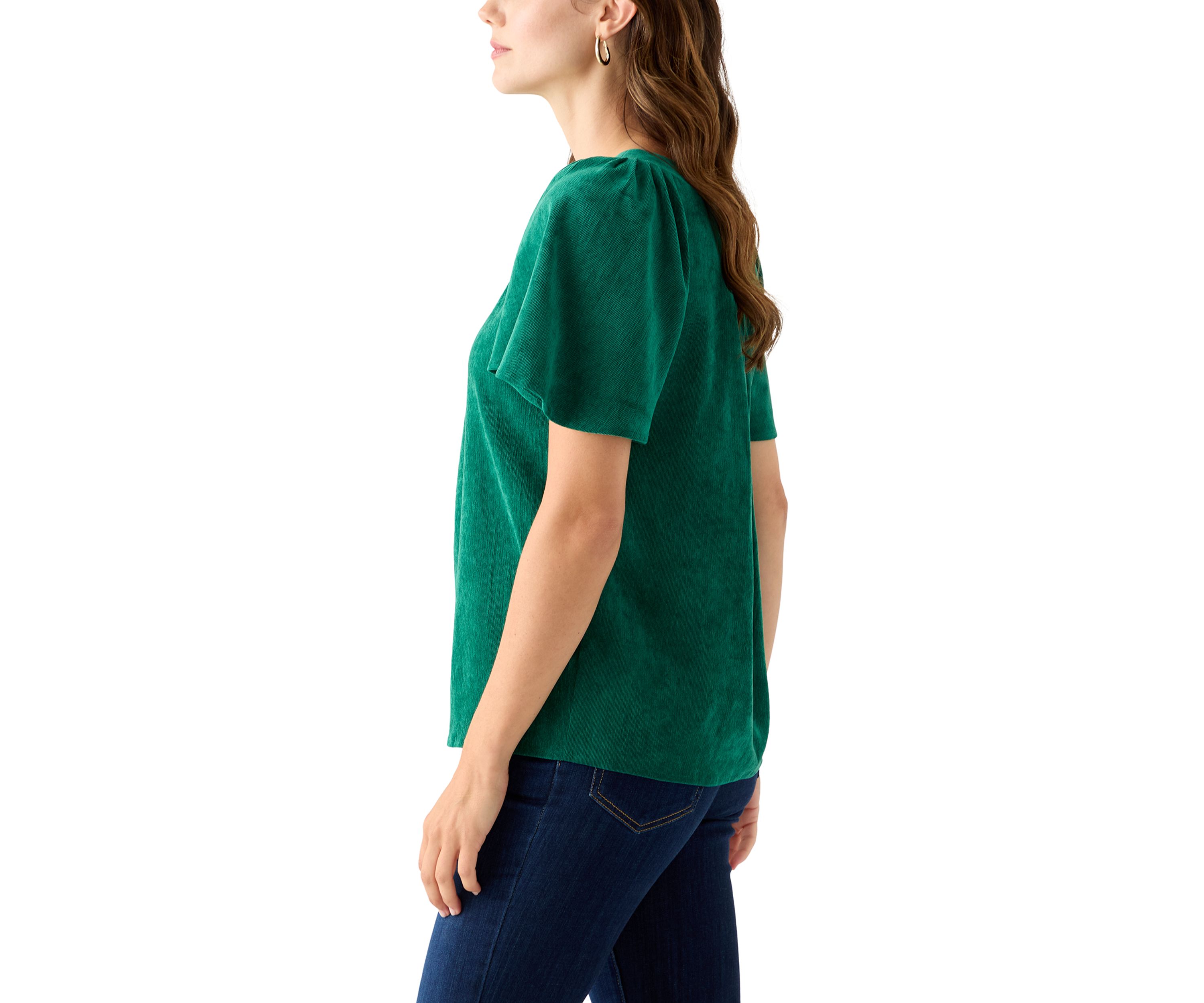 Womens V-Neck Flutter Sleeve Corduroy Top