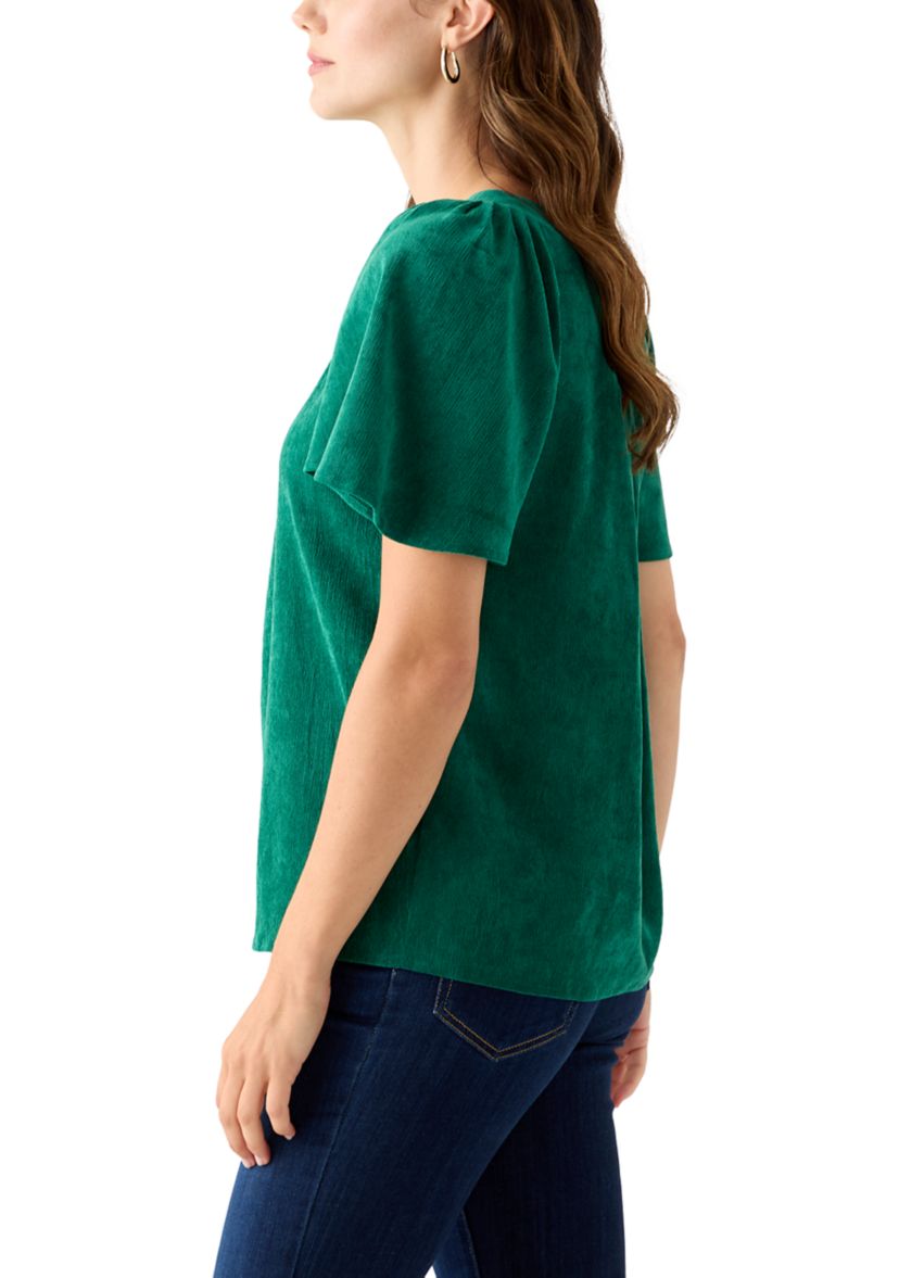 Womens V-Neck Flutter Sleeve Corduroy Top