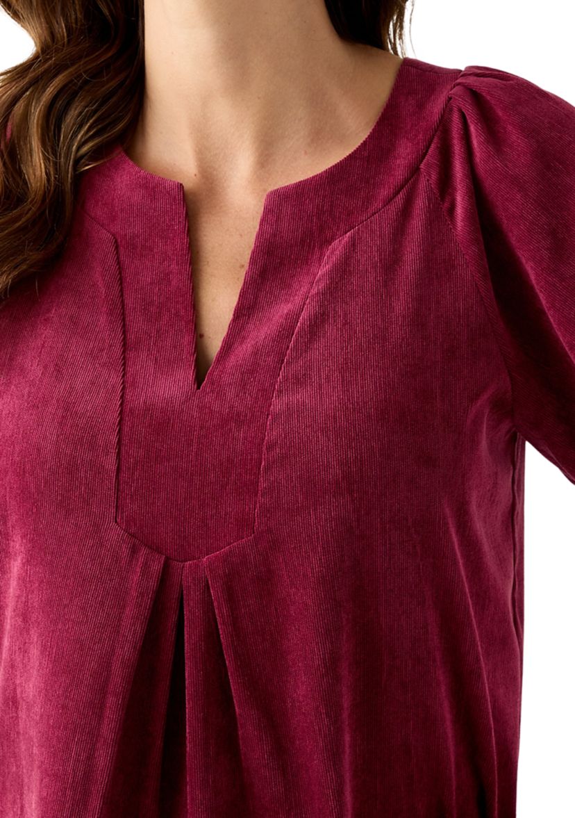Womens V-Neck Flutter Sleeve Corduroy Top