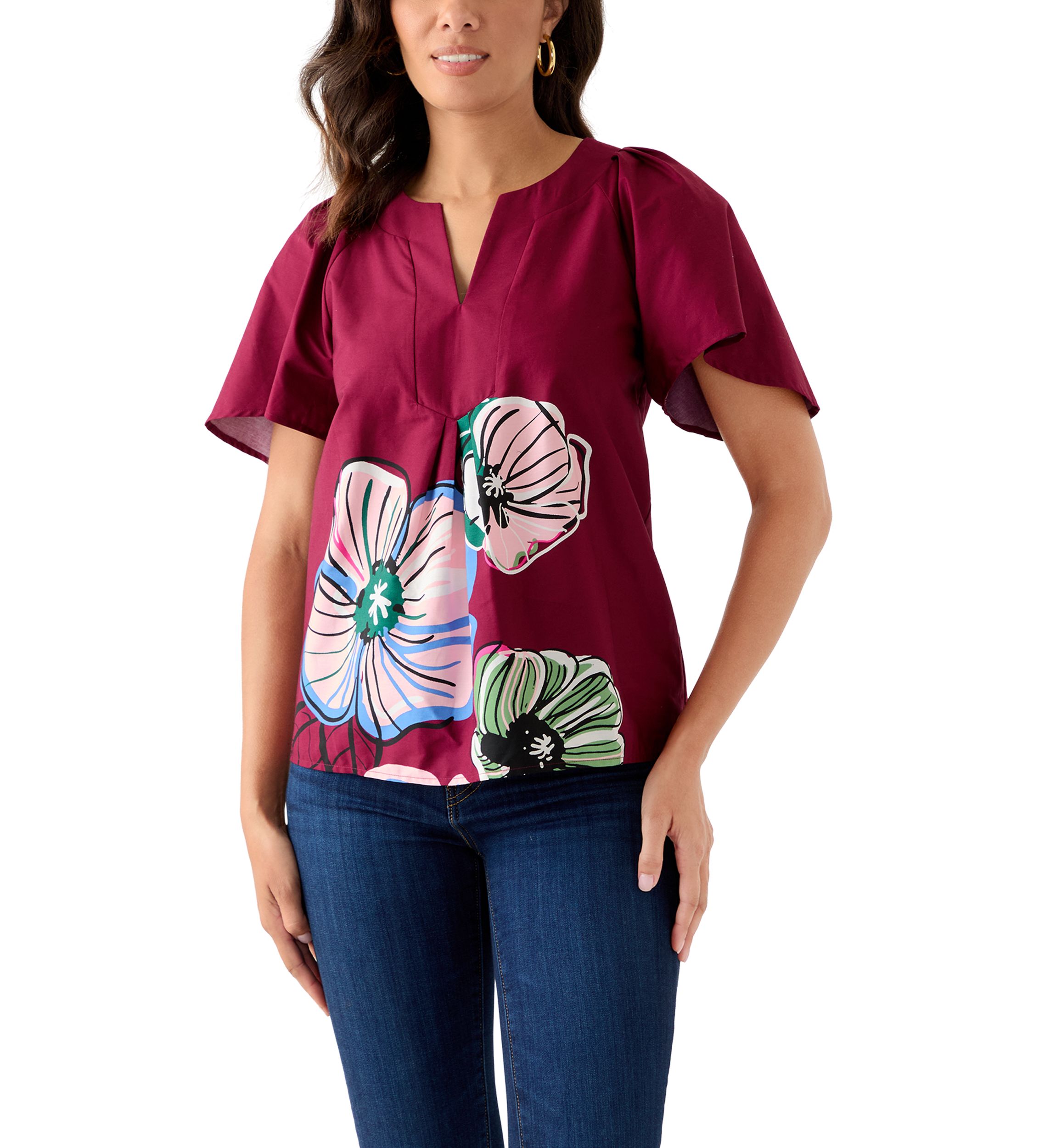 Womens V-Neck Flutter Sleeve Blouse