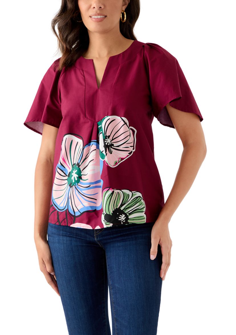 Womens V-Neck Flutter Sleeve Blouse