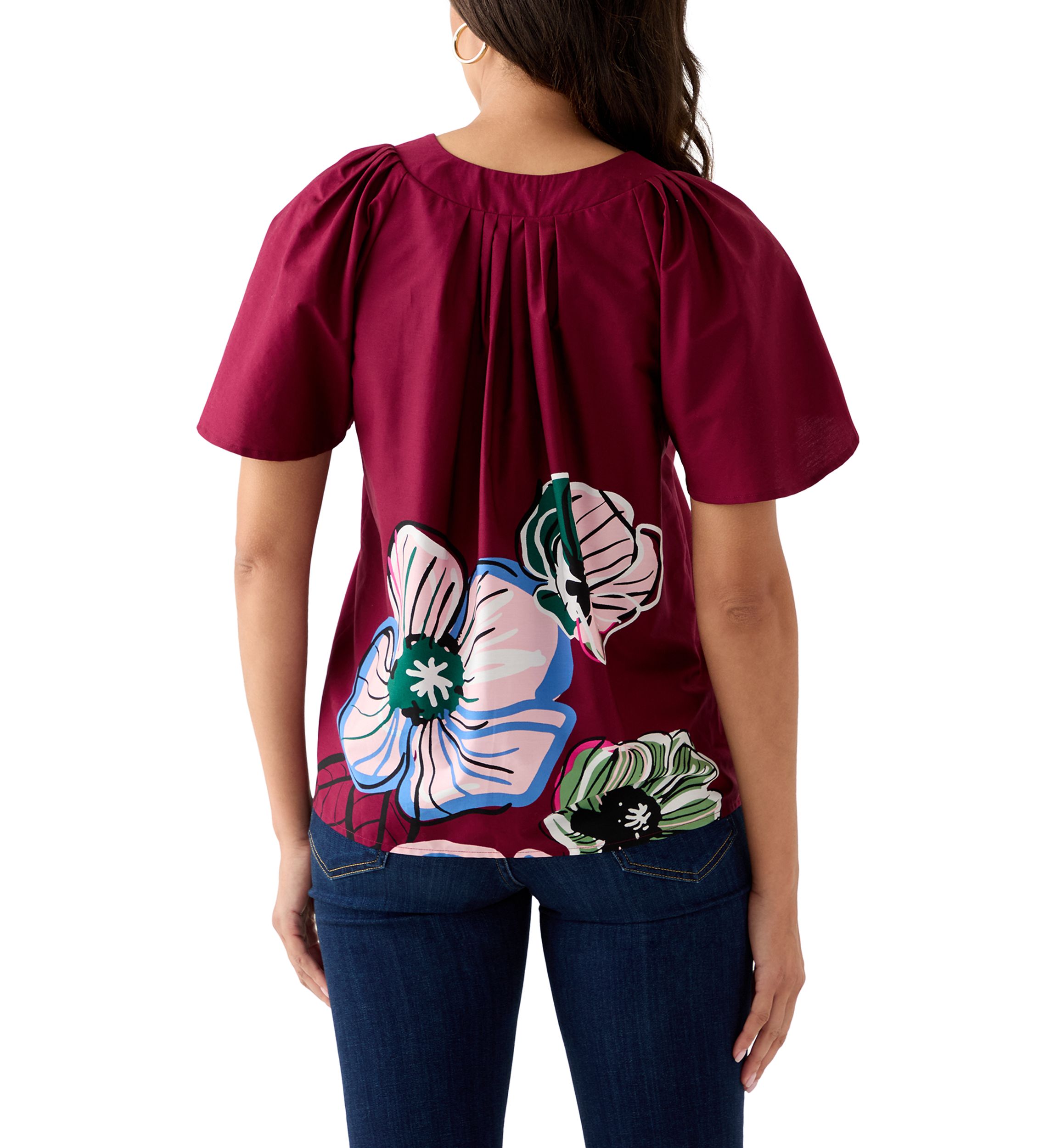Womens V-Neck Flutter Sleeve Blouse