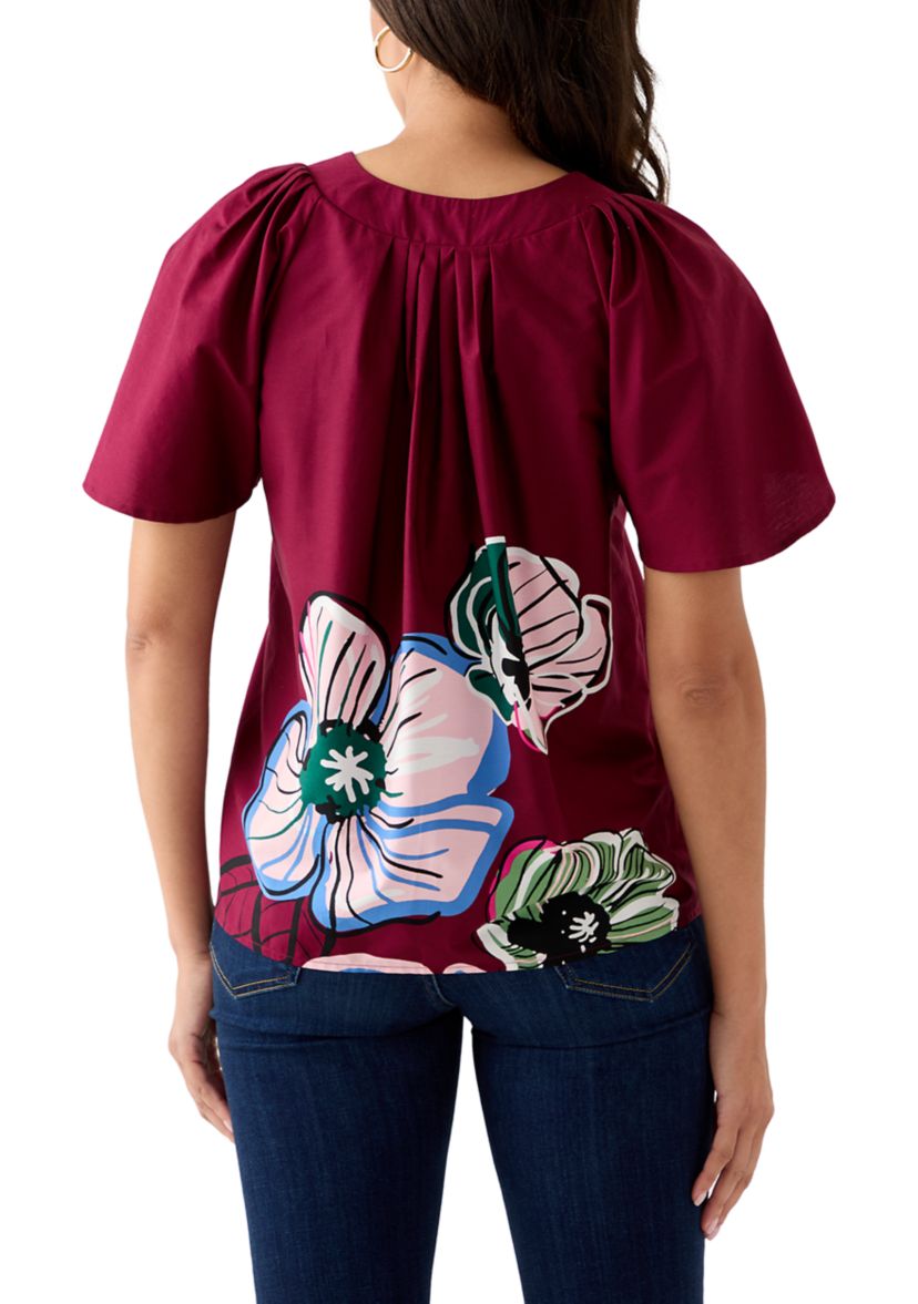 Womens V-Neck Flutter Sleeve Blouse