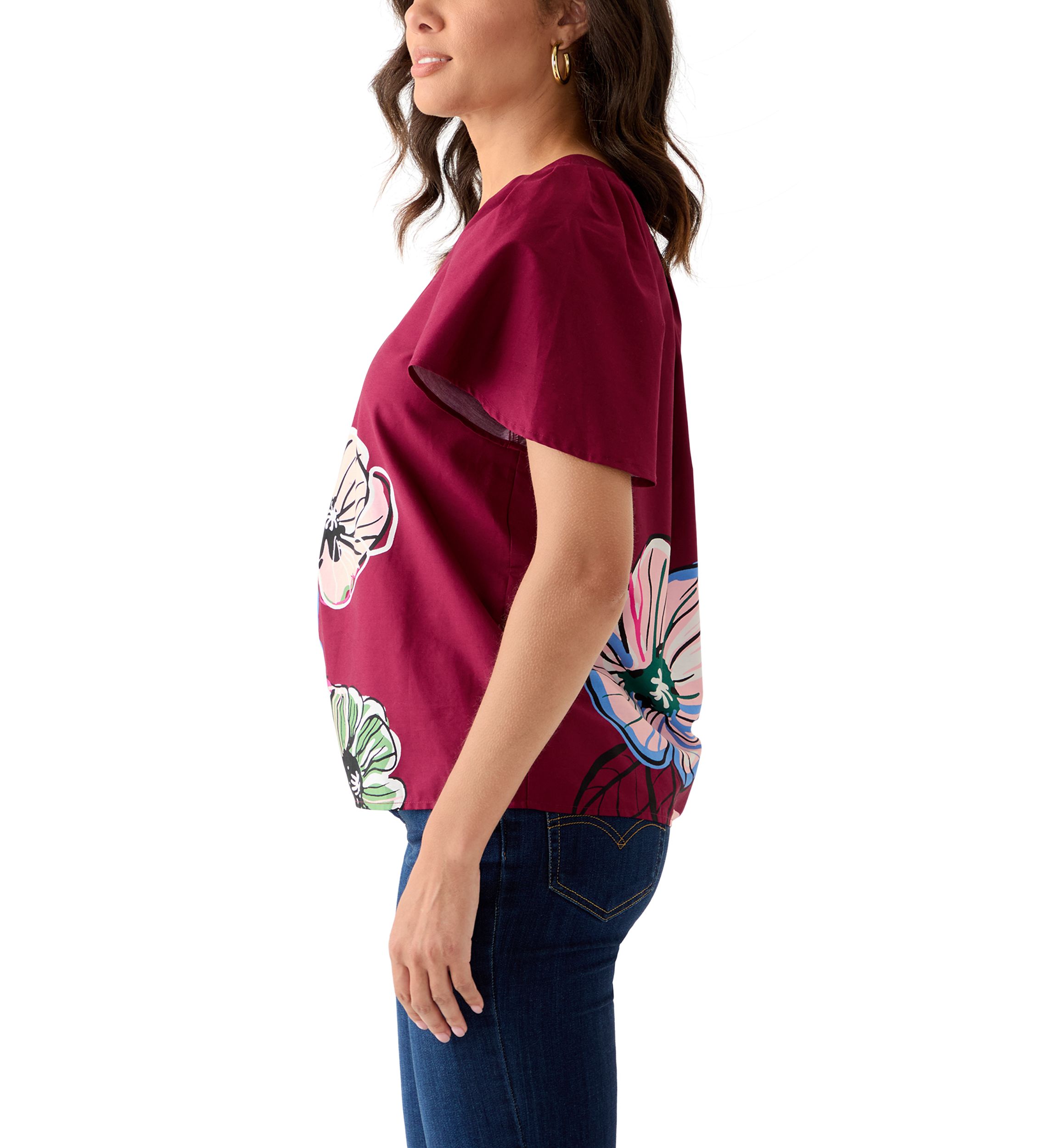 Womens V-Neck Flutter Sleeve Blouse
