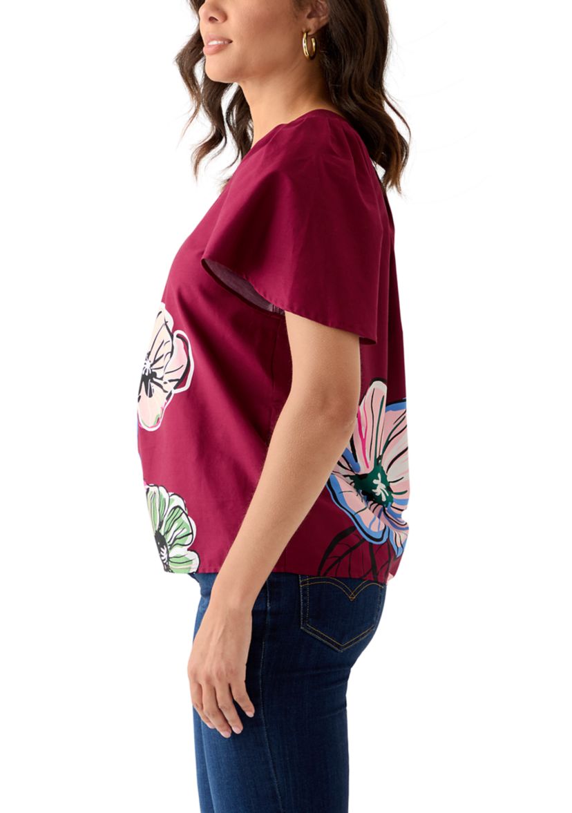 Womens V-Neck Flutter Sleeve Blouse
