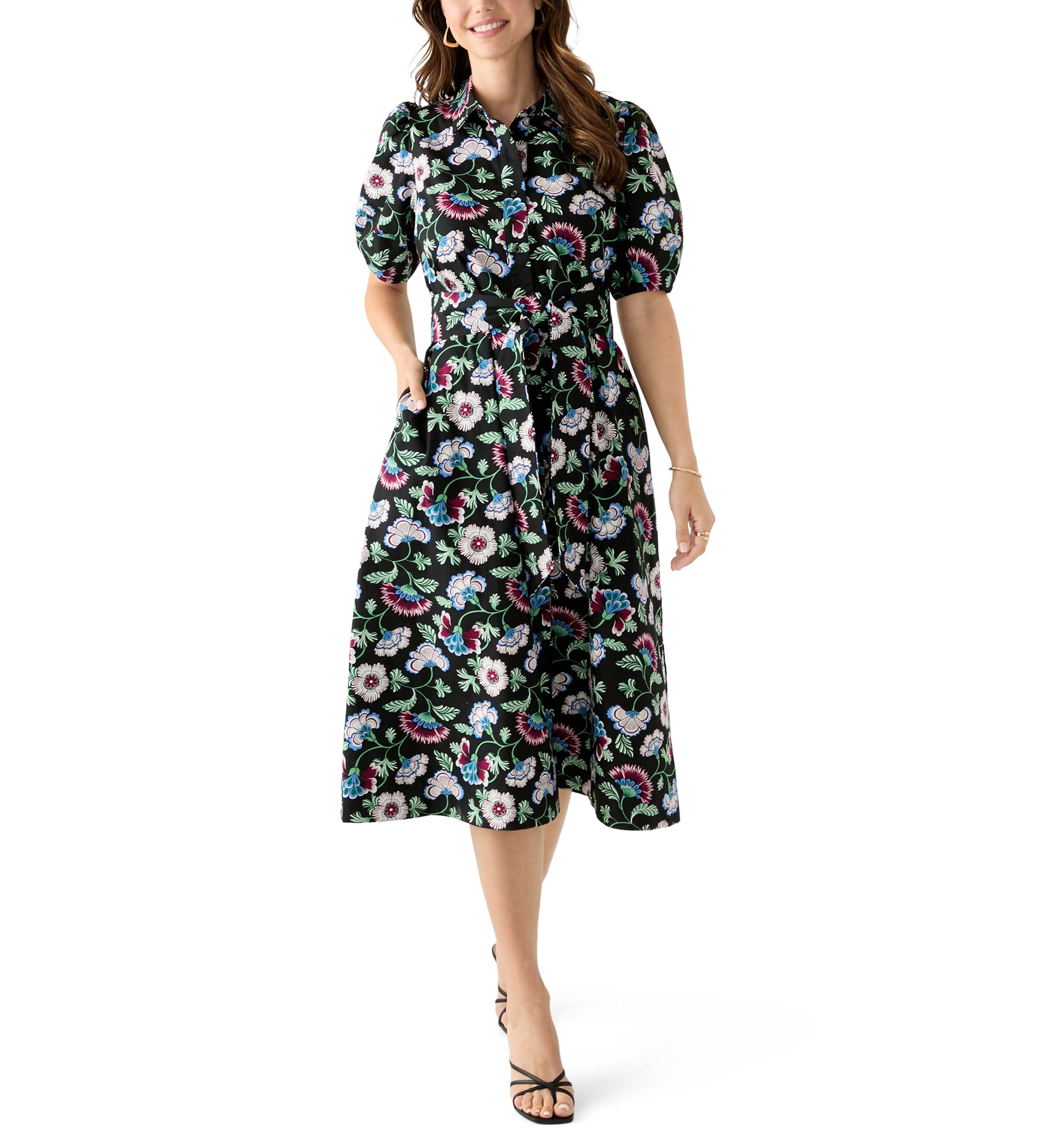 Petite Elbow Sleeve Floral Maxi Dress