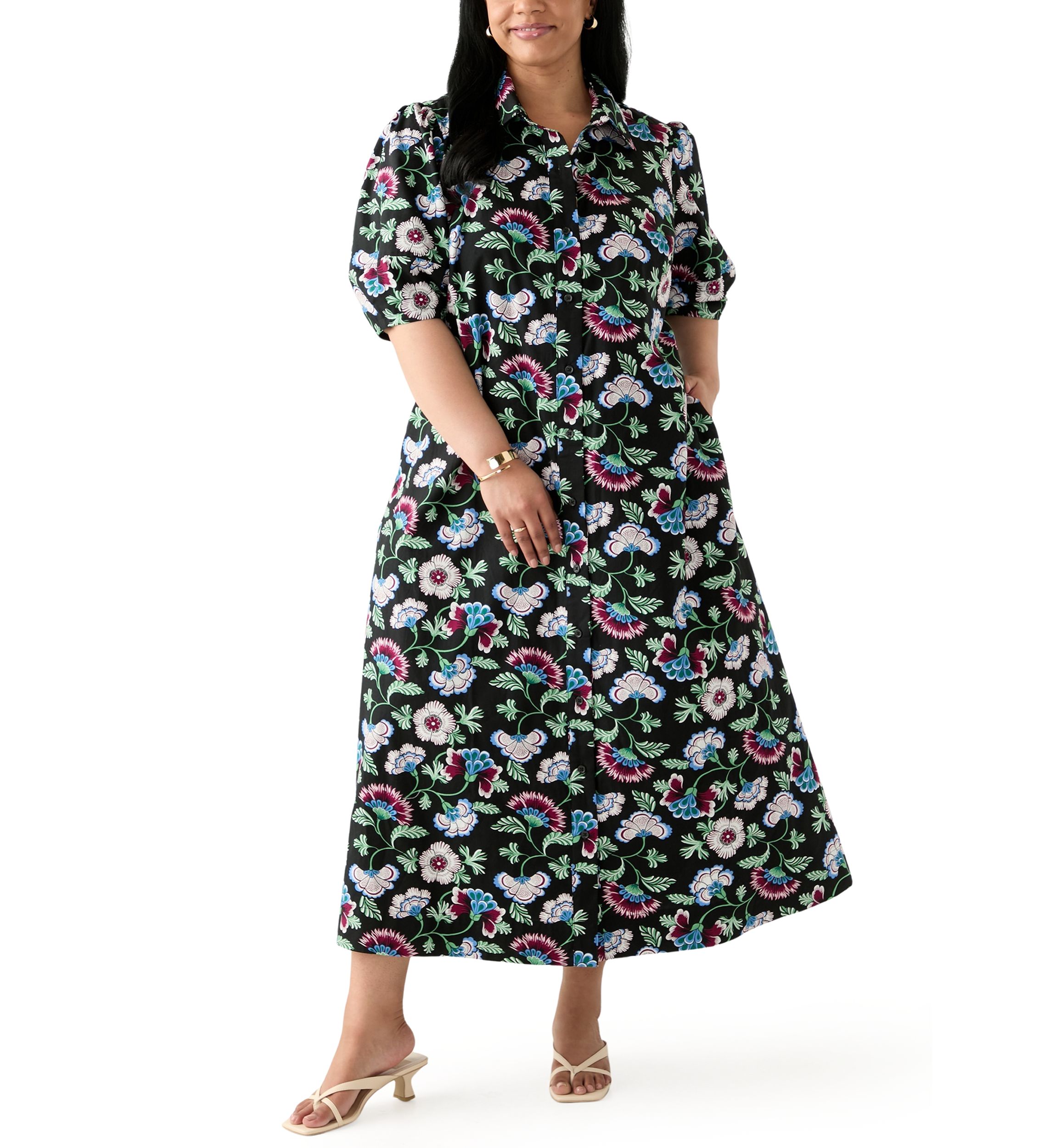 Plus Size Elbow Sleeve Maxi Dress
