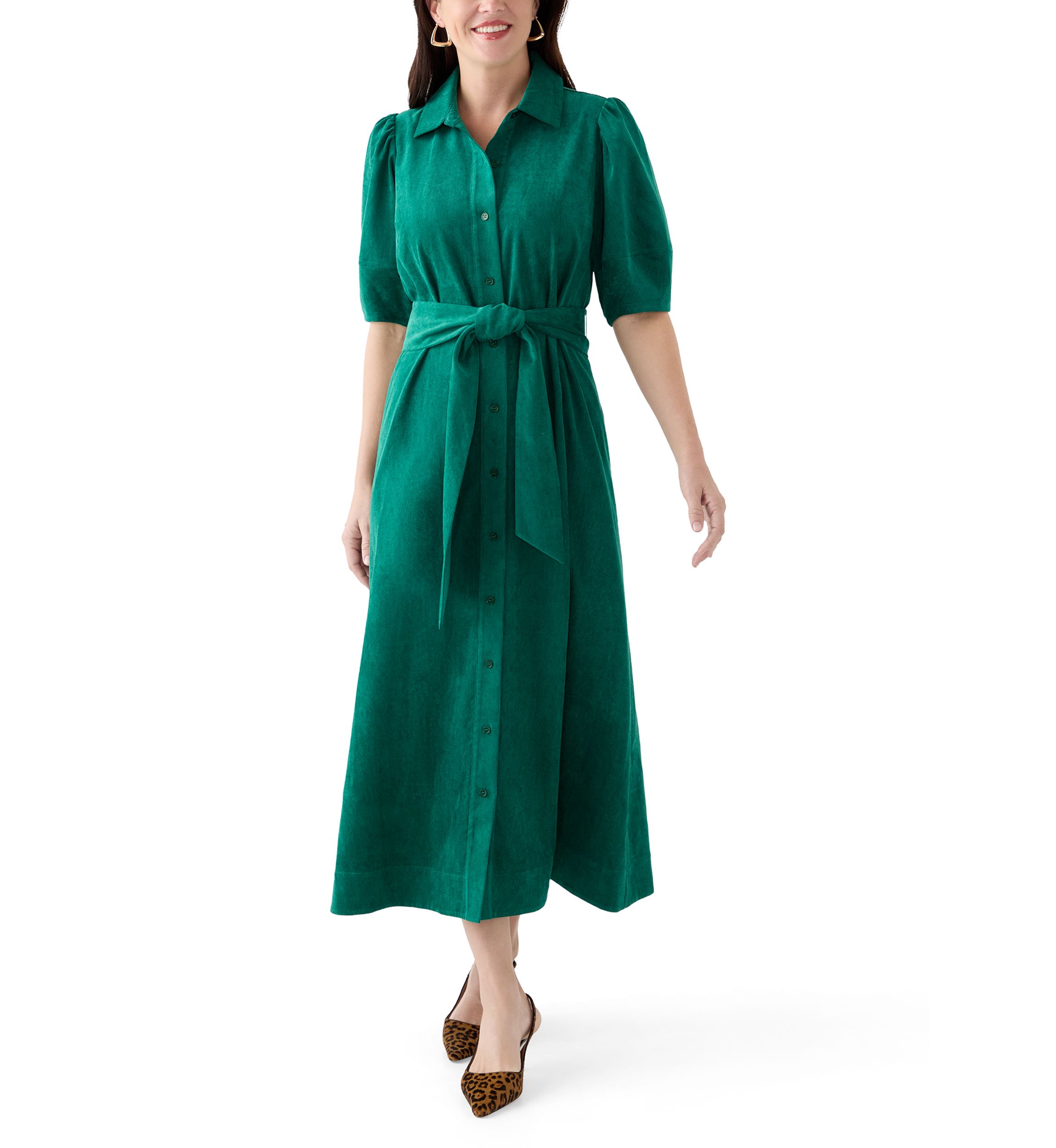 Womens Elbow Sleeve Corduroy Maxi Dress