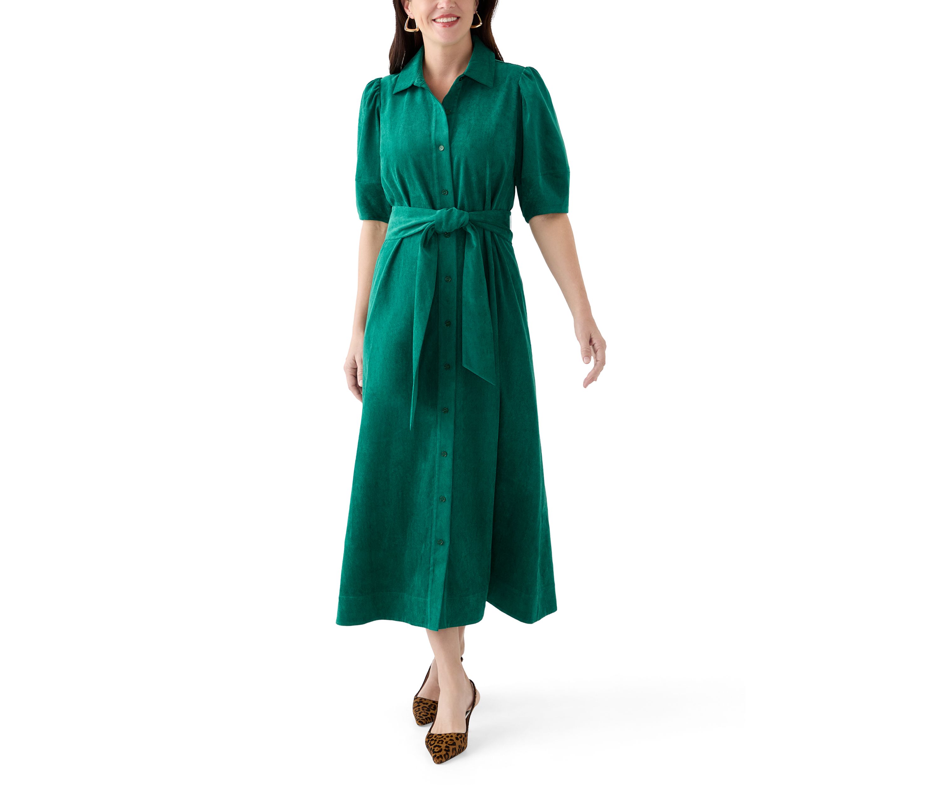 Womens Elbow Sleeve Corduroy Maxi Dress