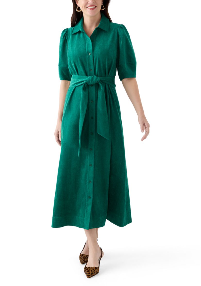 Womens Elbow Sleeve Corduroy Maxi Dress