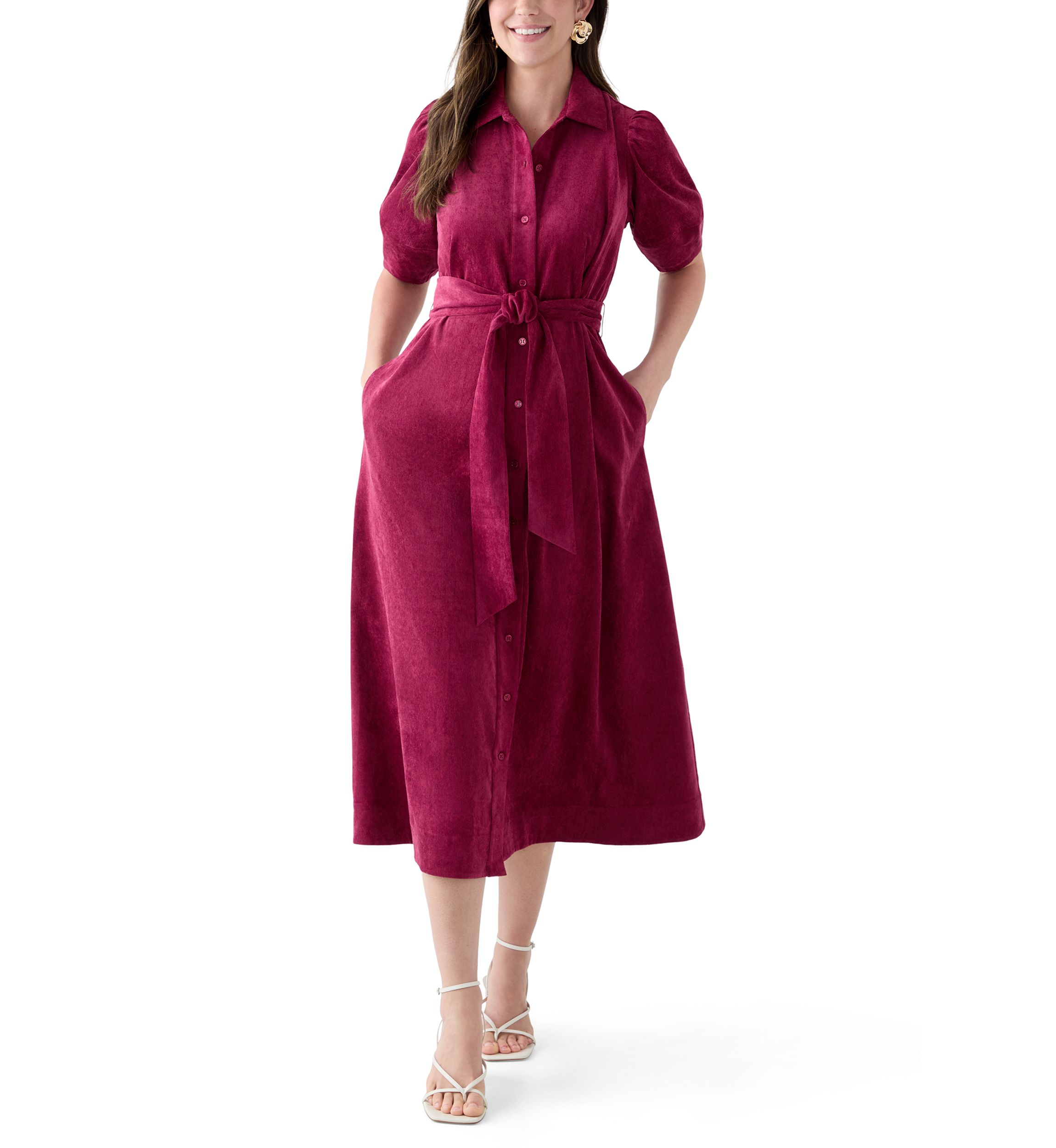 Womens Elbow Sleeve Corduroy Maxi Dress