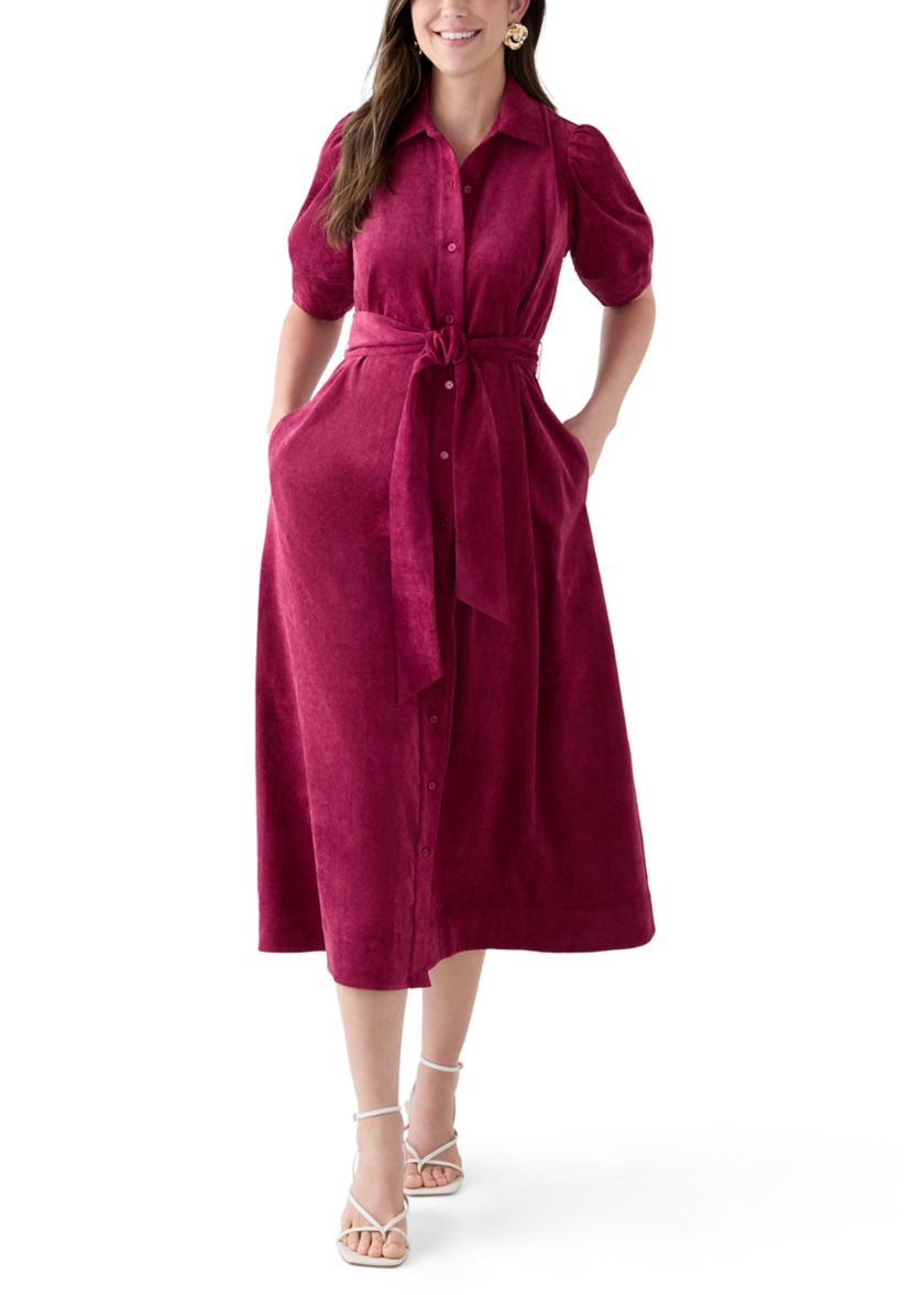 Womens Elbow Sleeve Corduroy Maxi Dress