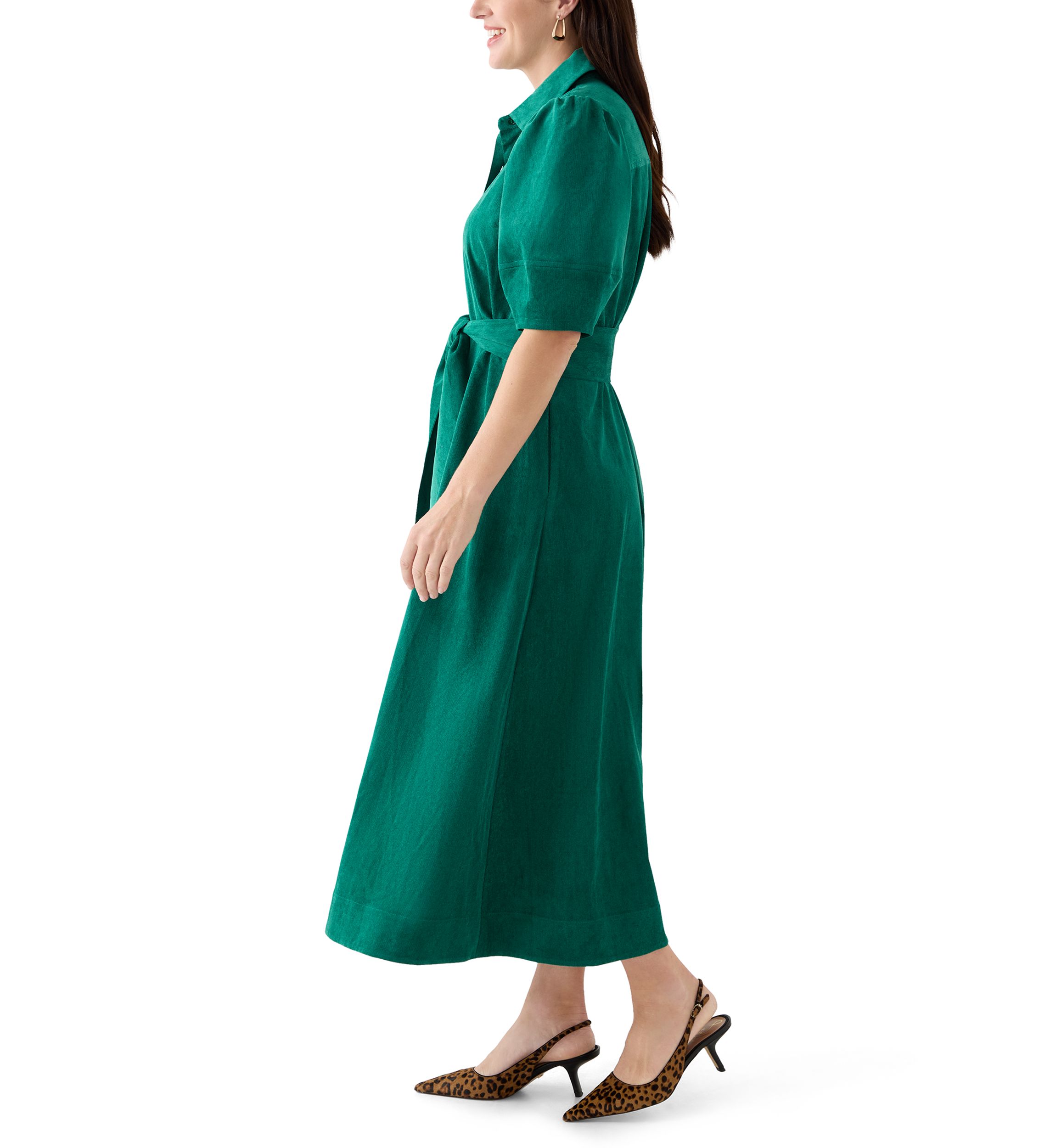 Womens Elbow Sleeve Corduroy Maxi Dress