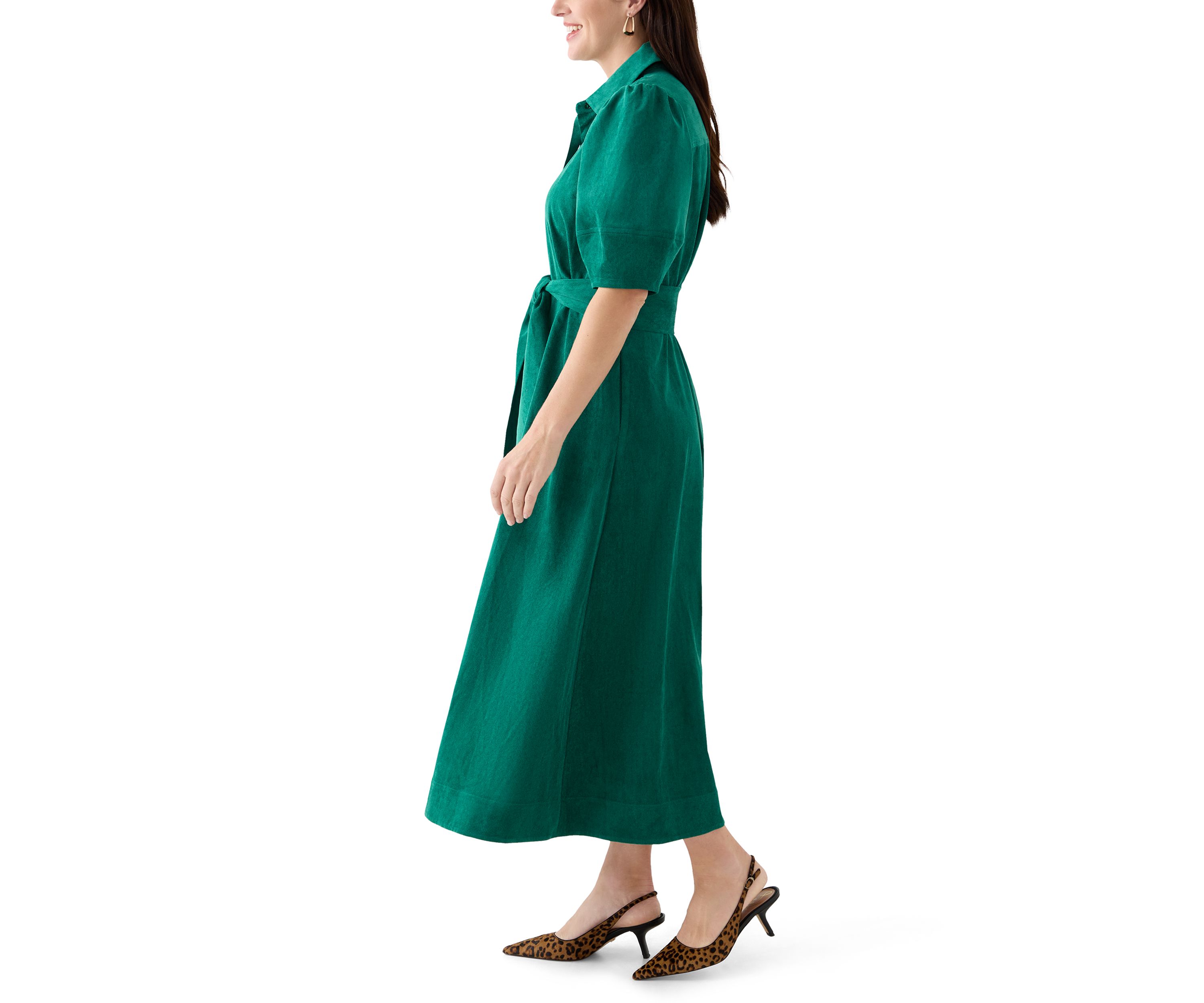 Womens Elbow Sleeve Corduroy Maxi Dress