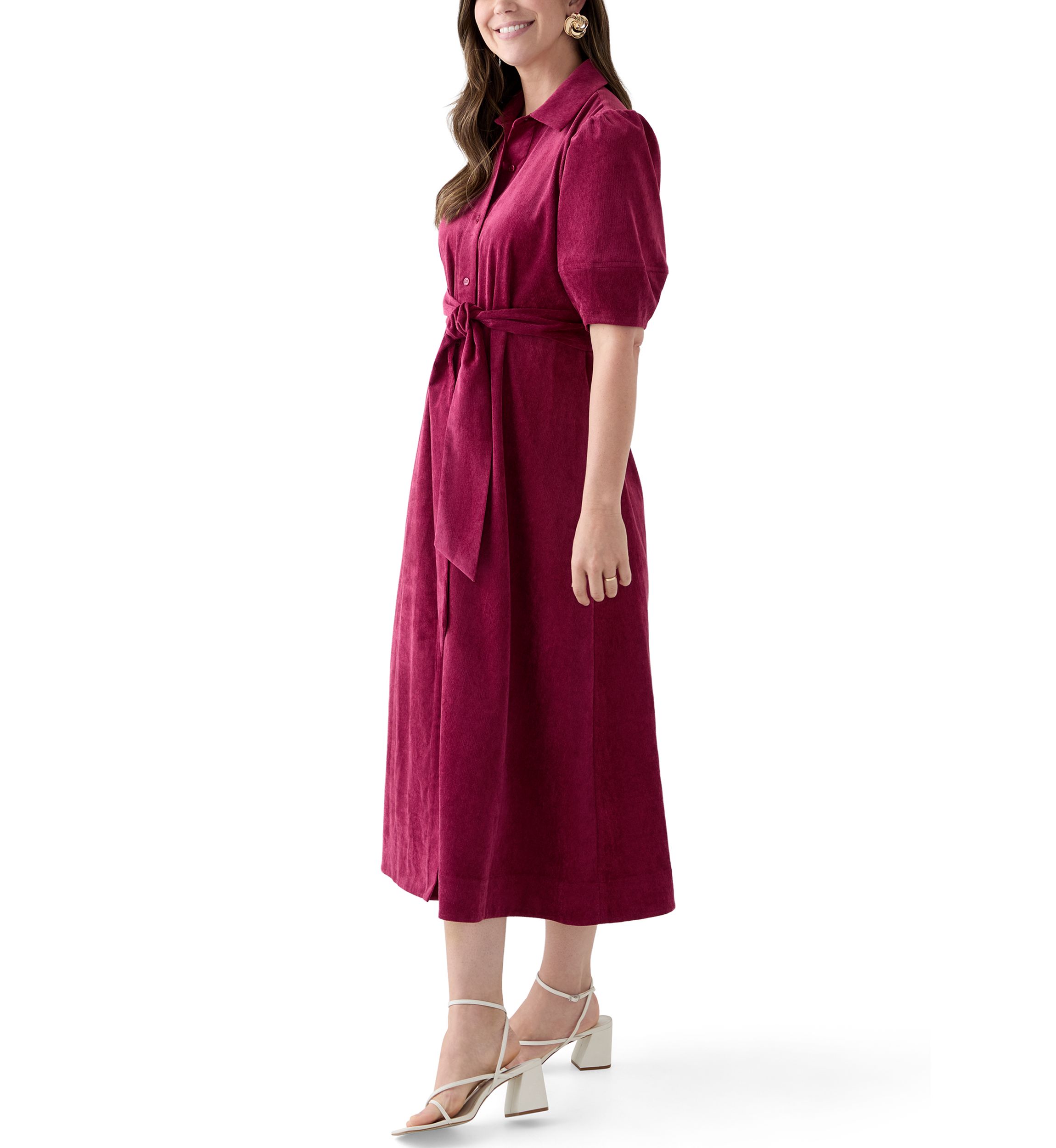 Womens Elbow Sleeve Corduroy Maxi Dress