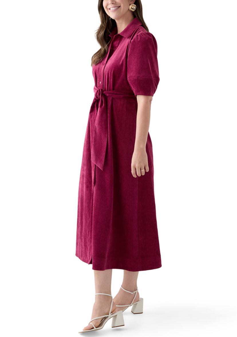 Womens Elbow Sleeve Corduroy Maxi Dress