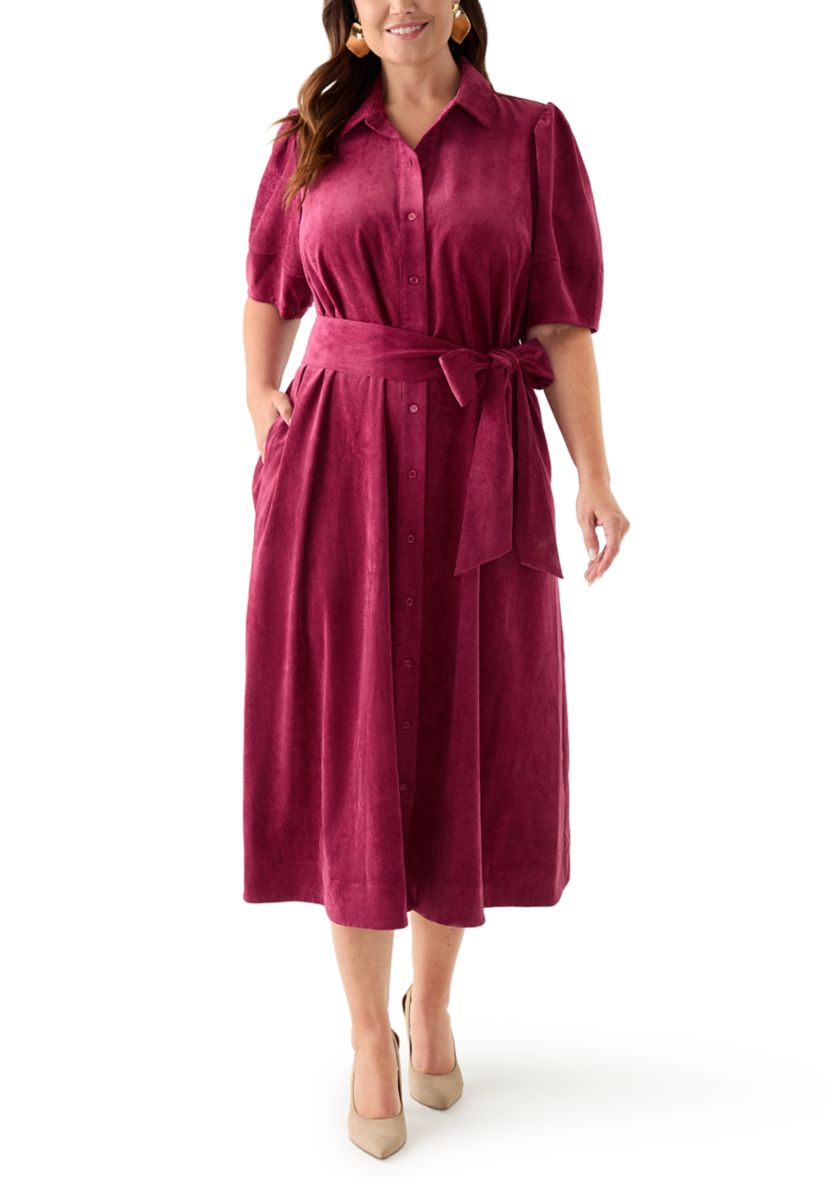 Plus Size Puff Sleeve Corduroy Maxi Dress