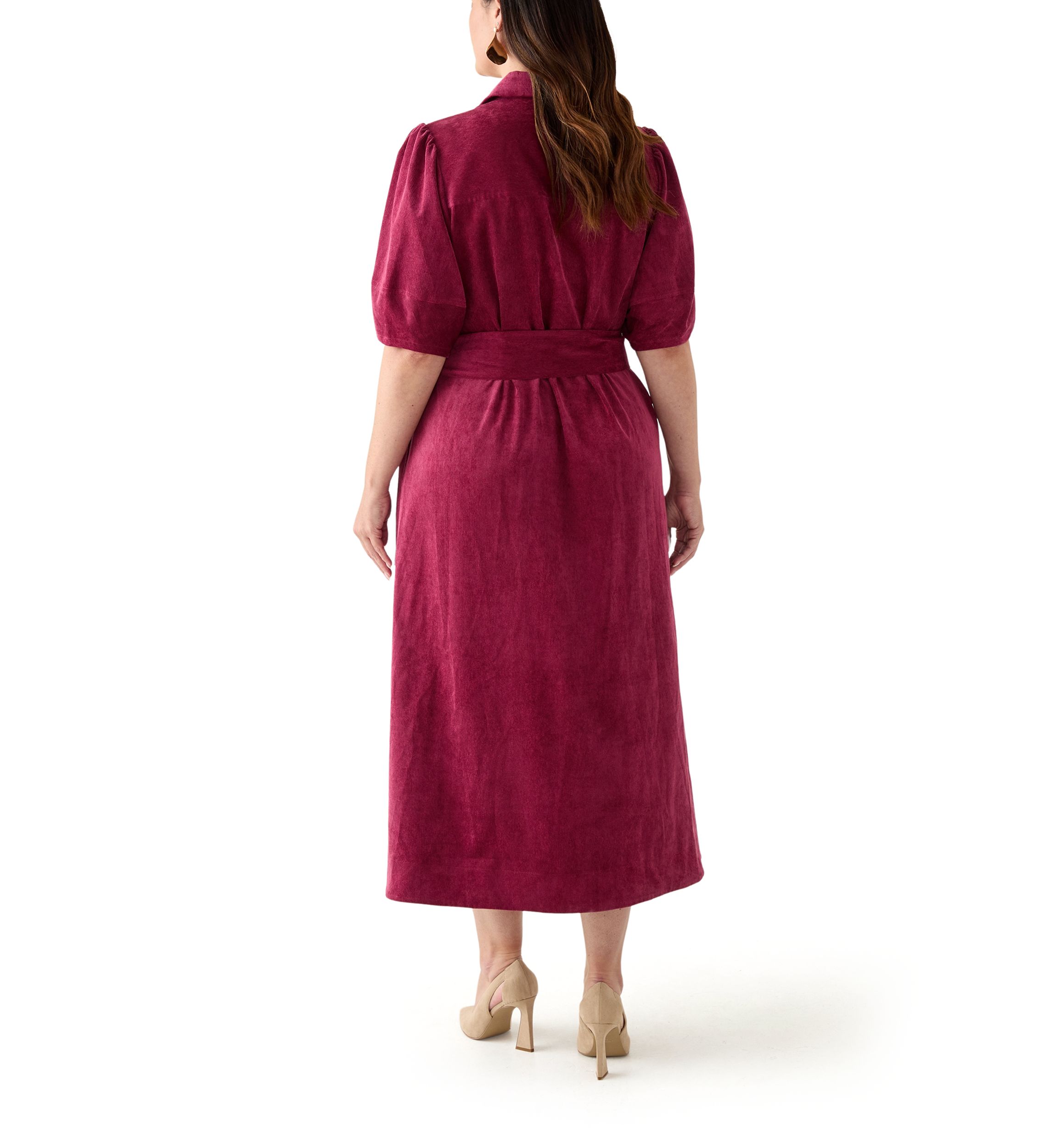 Plus Size Puff Sleeve Corduroy Maxi Dress