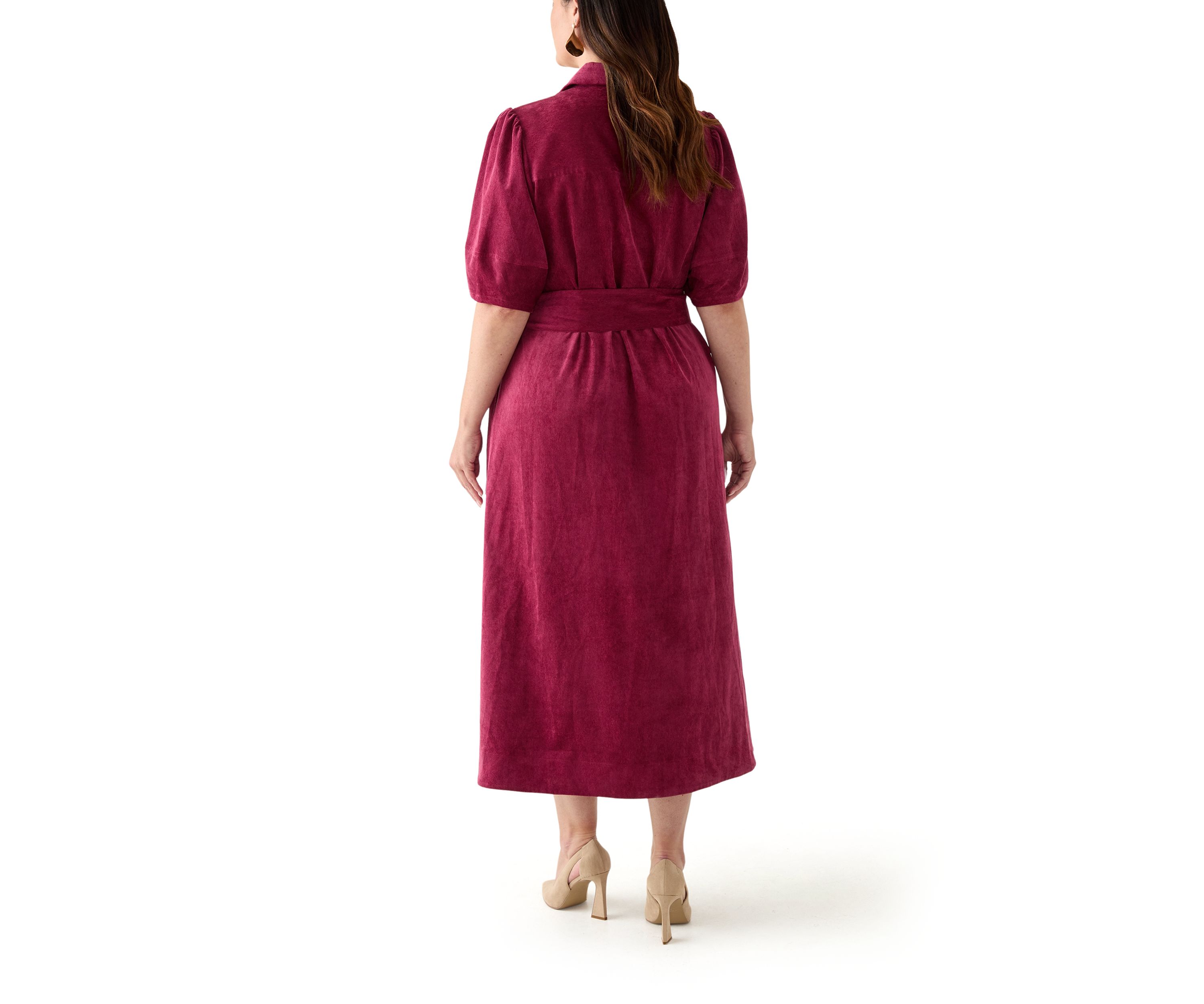 Plus Size Puff Sleeve Corduroy Maxi Dress