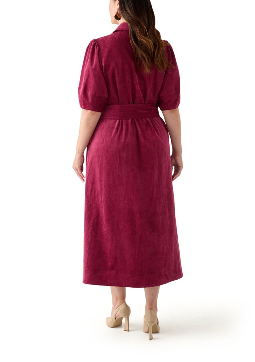 Plus Size Puff Sleeve Corduroy Maxi Dress