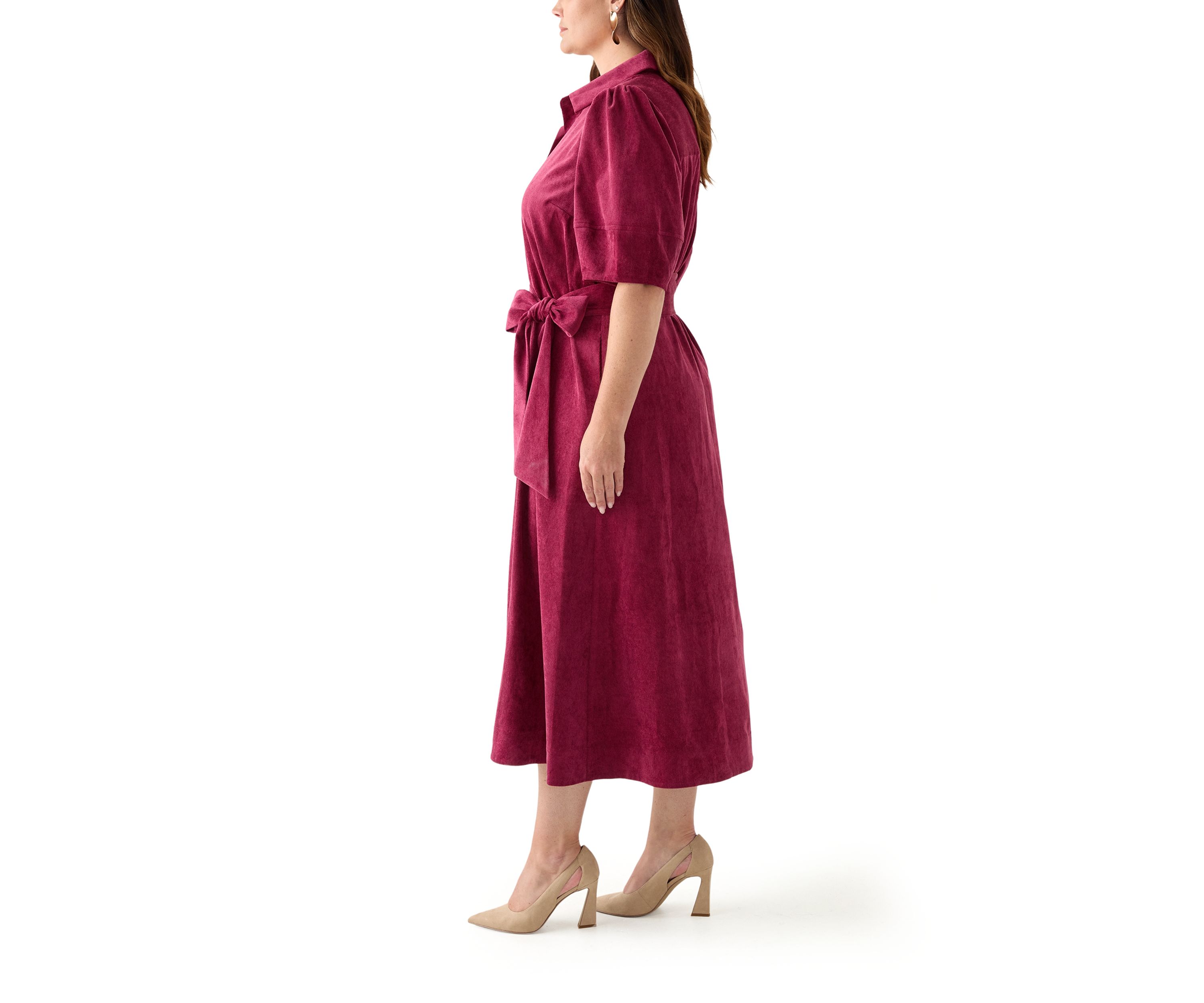 Plus Size Puff Sleeve Corduroy Maxi Dress