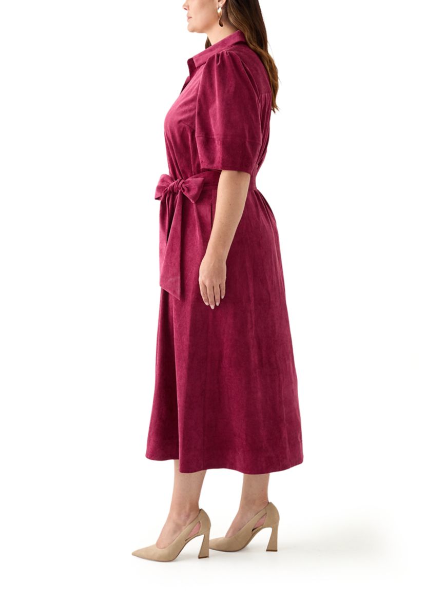 Plus Size Puff Sleeve Corduroy Maxi Dress