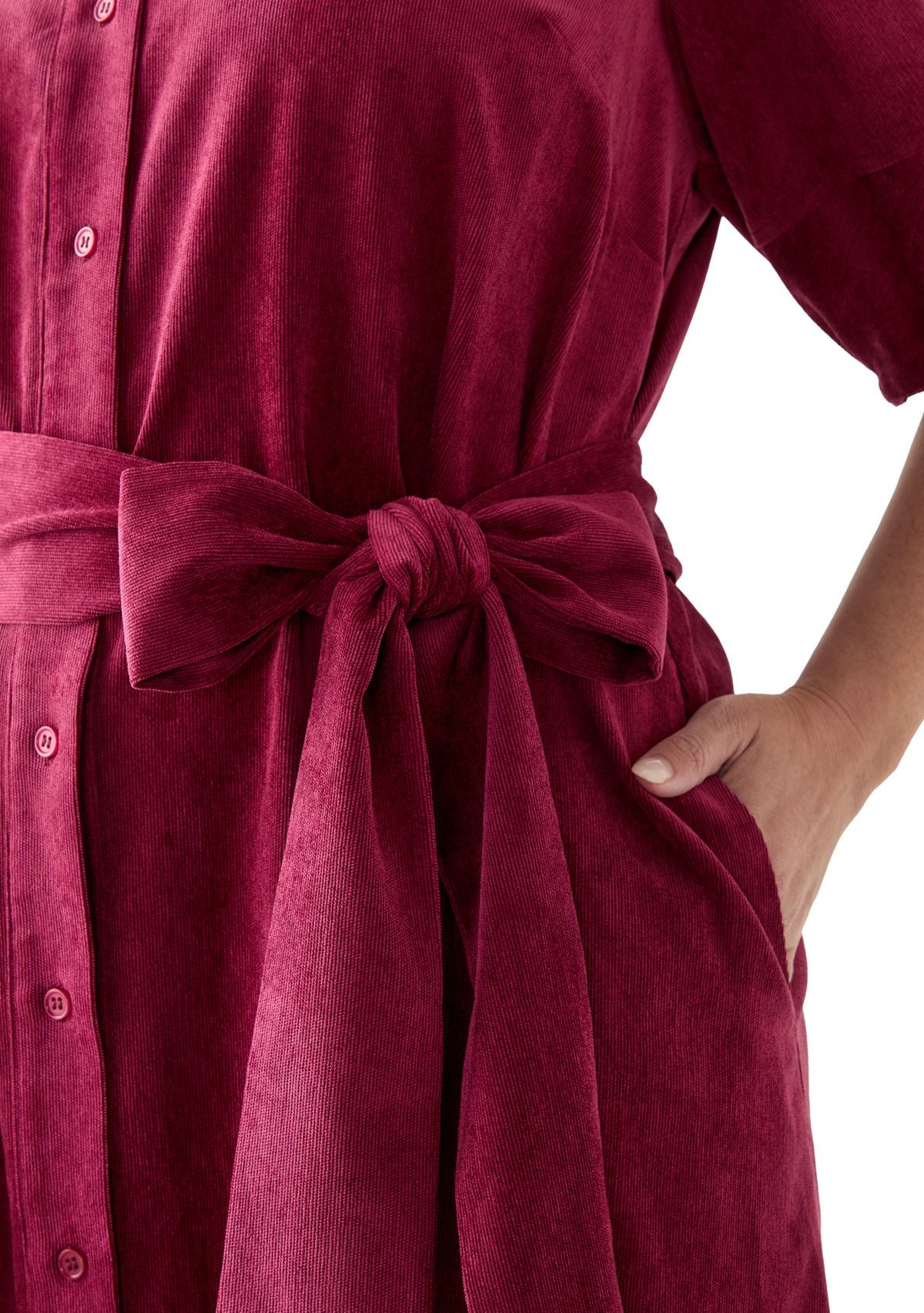 Plus Size Puff Sleeve Corduroy Maxi Dress