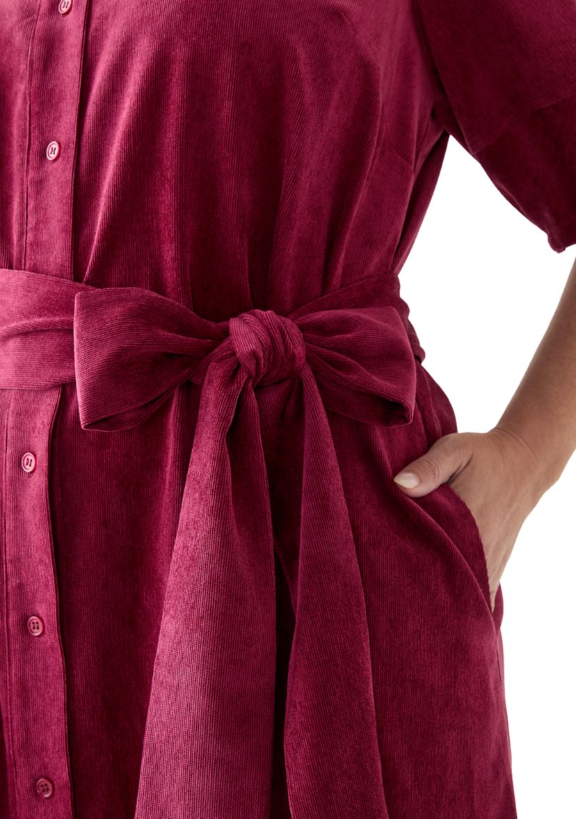 Plus Size Puff Sleeve Corduroy Maxi Dress