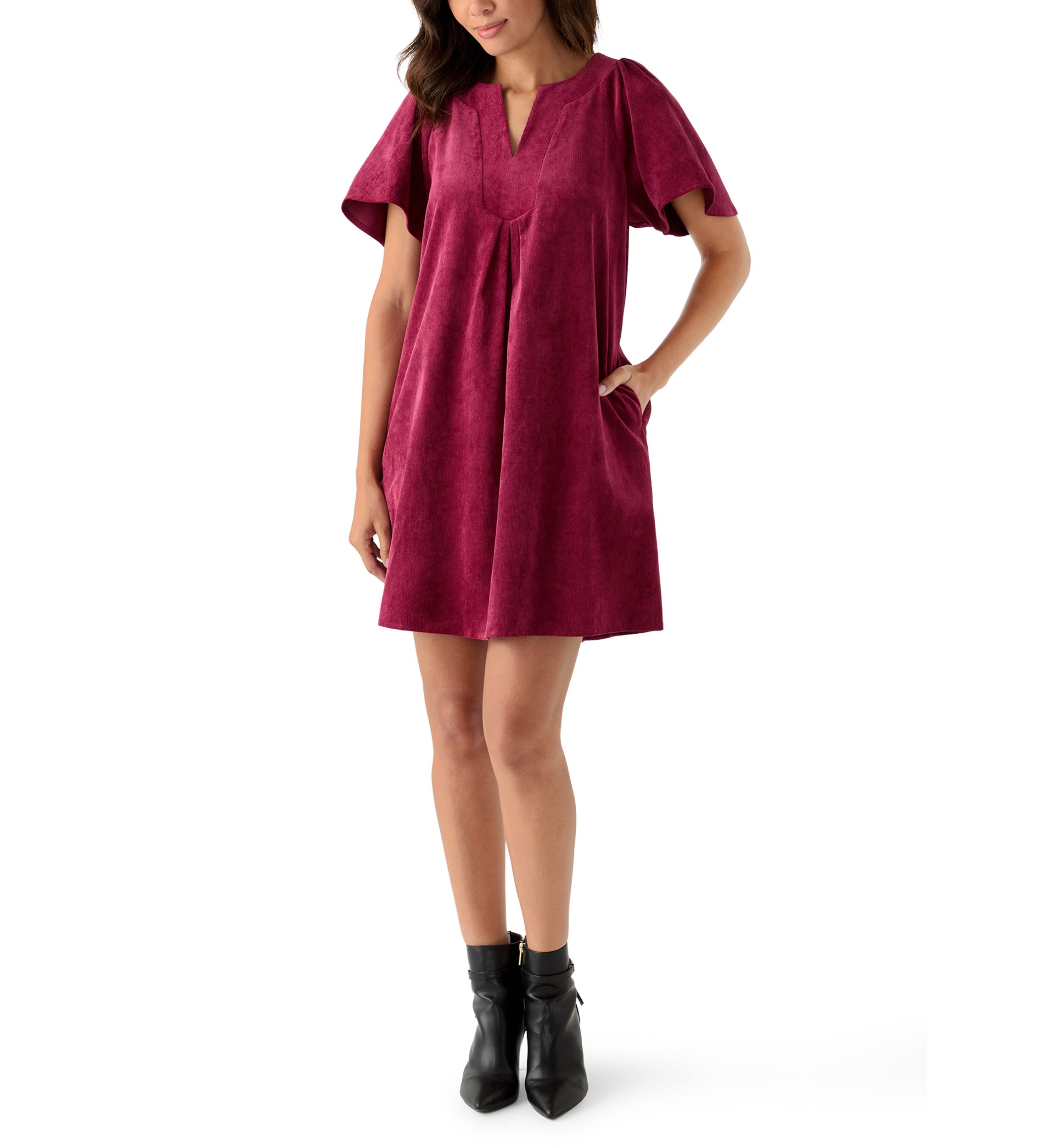 Womens Flutter Sleeve V-Neck Dress
