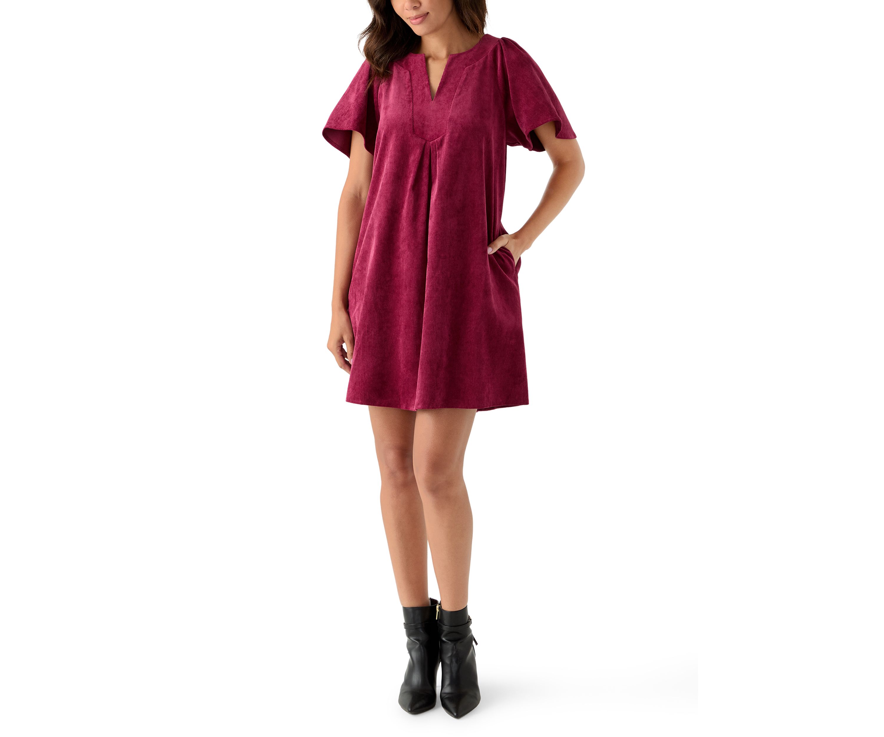 Womens Flutter Sleeve V-Neck Dress