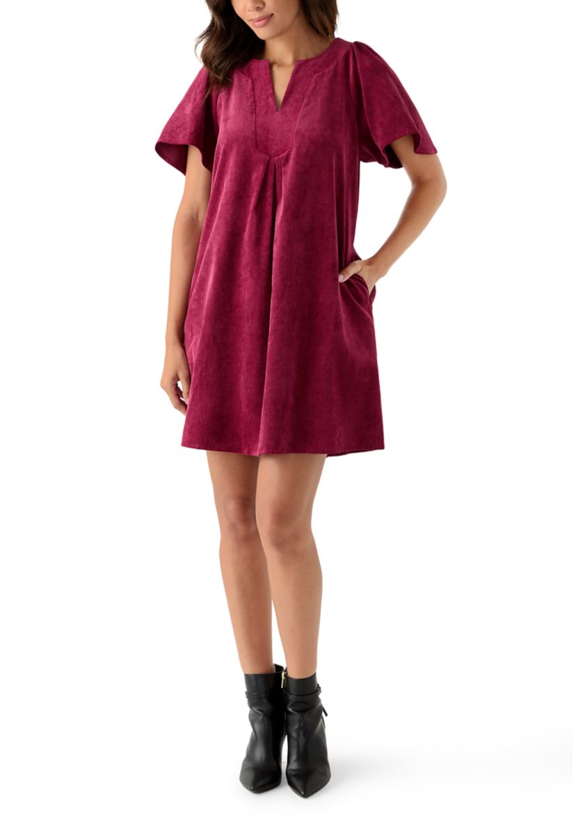 Womens Flutter Sleeve V-Neck Dress