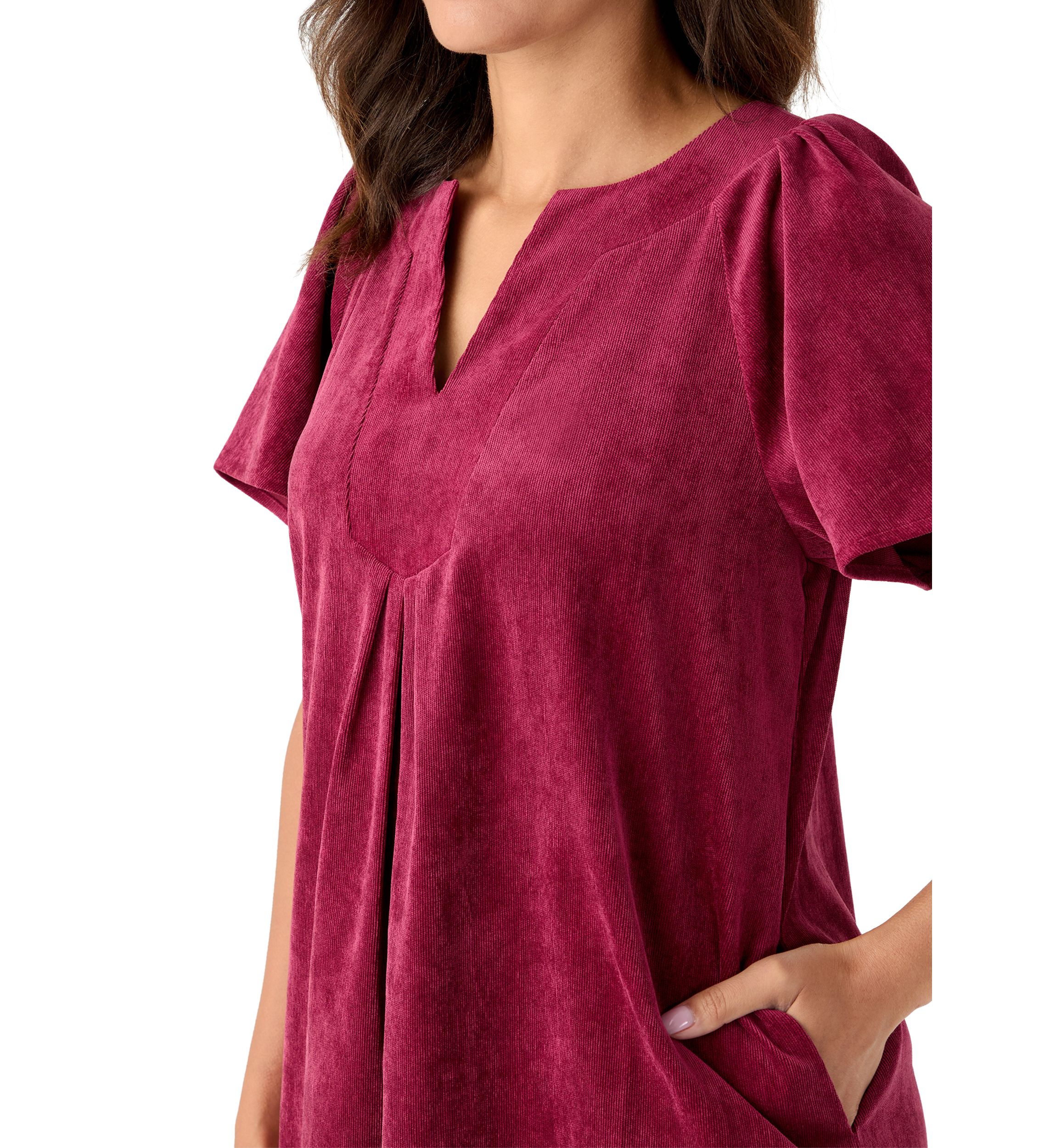 Womens Flutter Sleeve V-Neck Dress