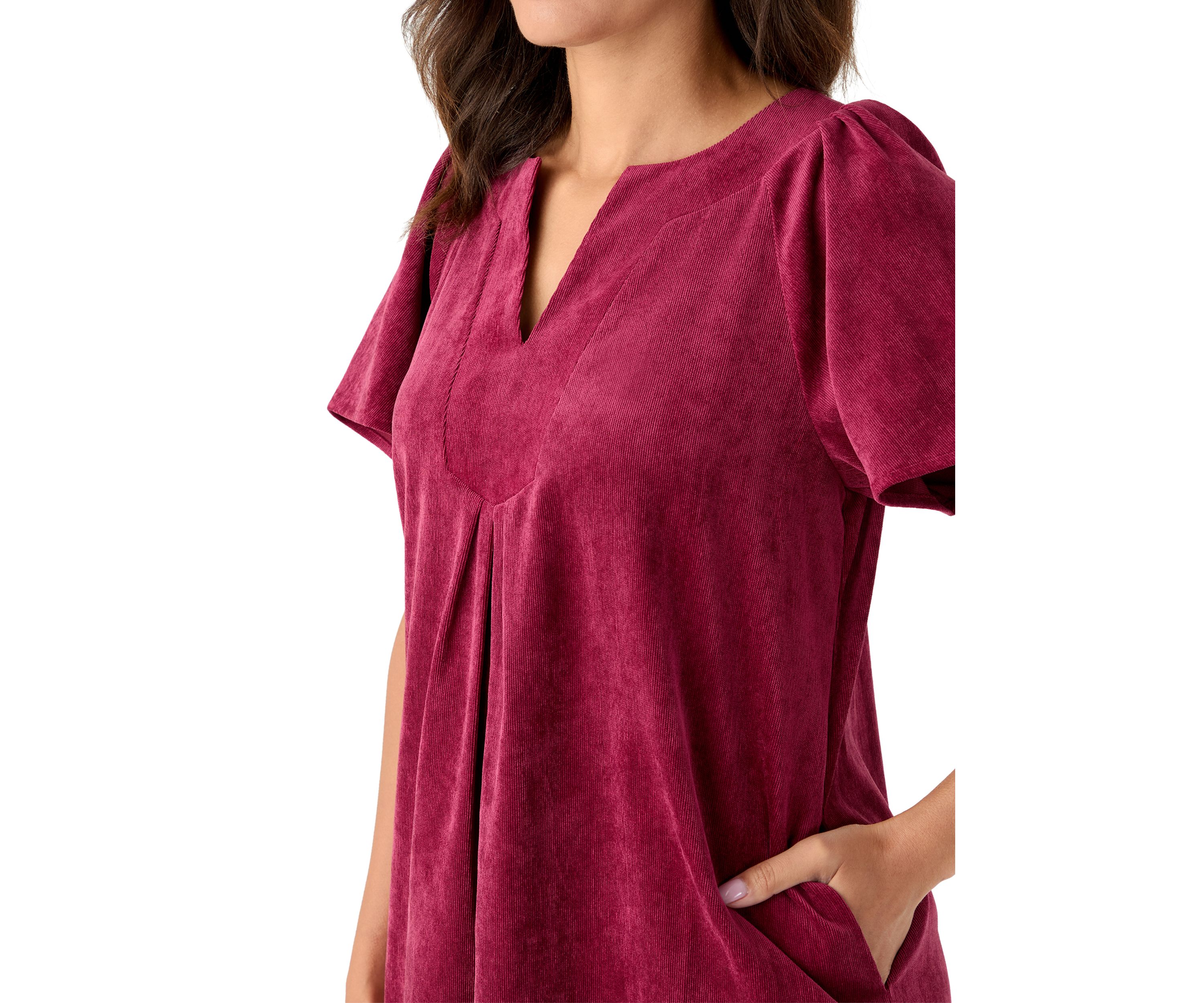 Womens Flutter Sleeve V-Neck Dress