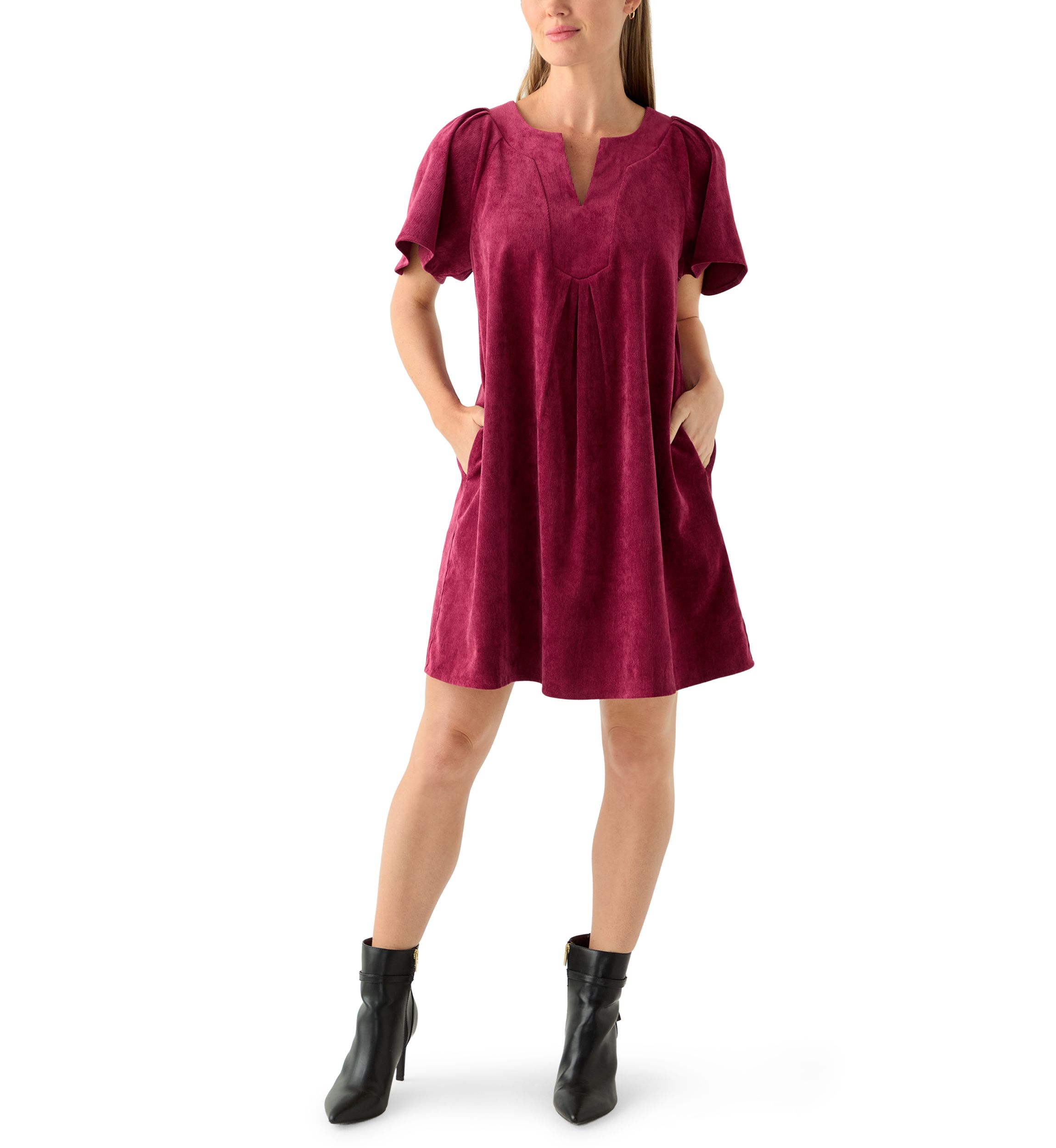 Petite Flutter Sleeve V-Neck Dress 
