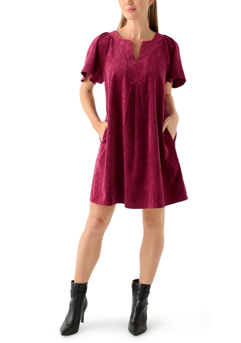 Petite Flutter Sleeve V-Neck Dress 