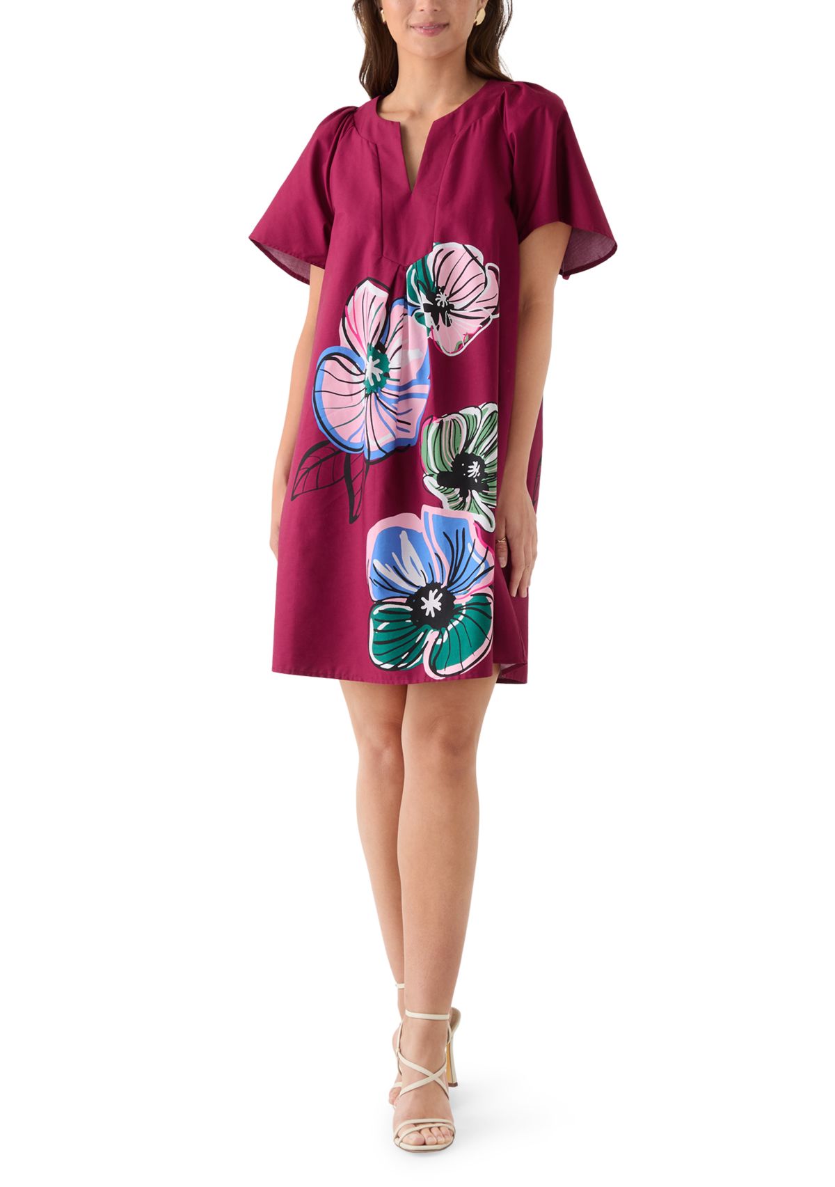 Womens V-Neck Dress with Flutter Sleeves