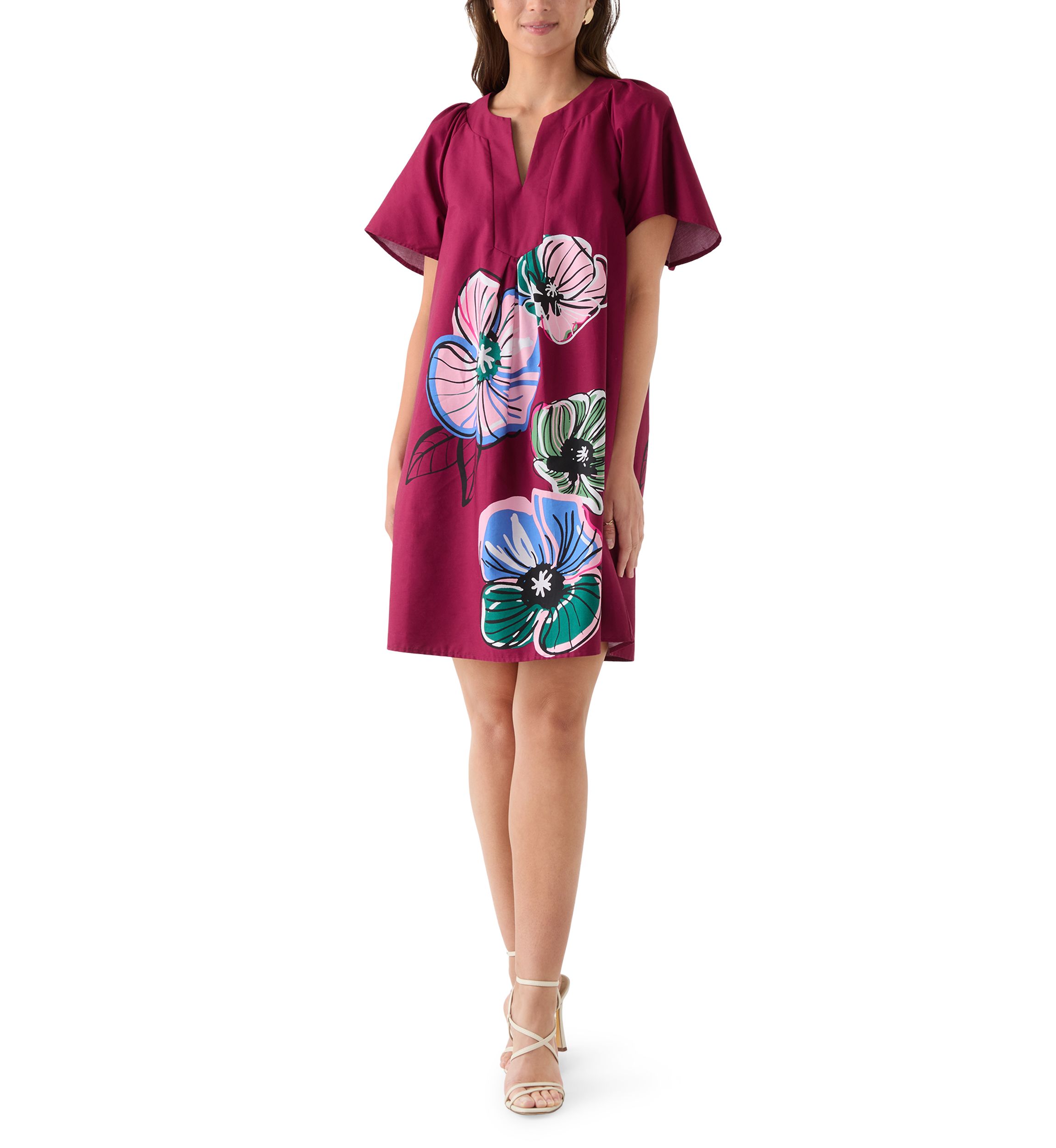 Womens V-Neck Dress with Flutter Sleeves