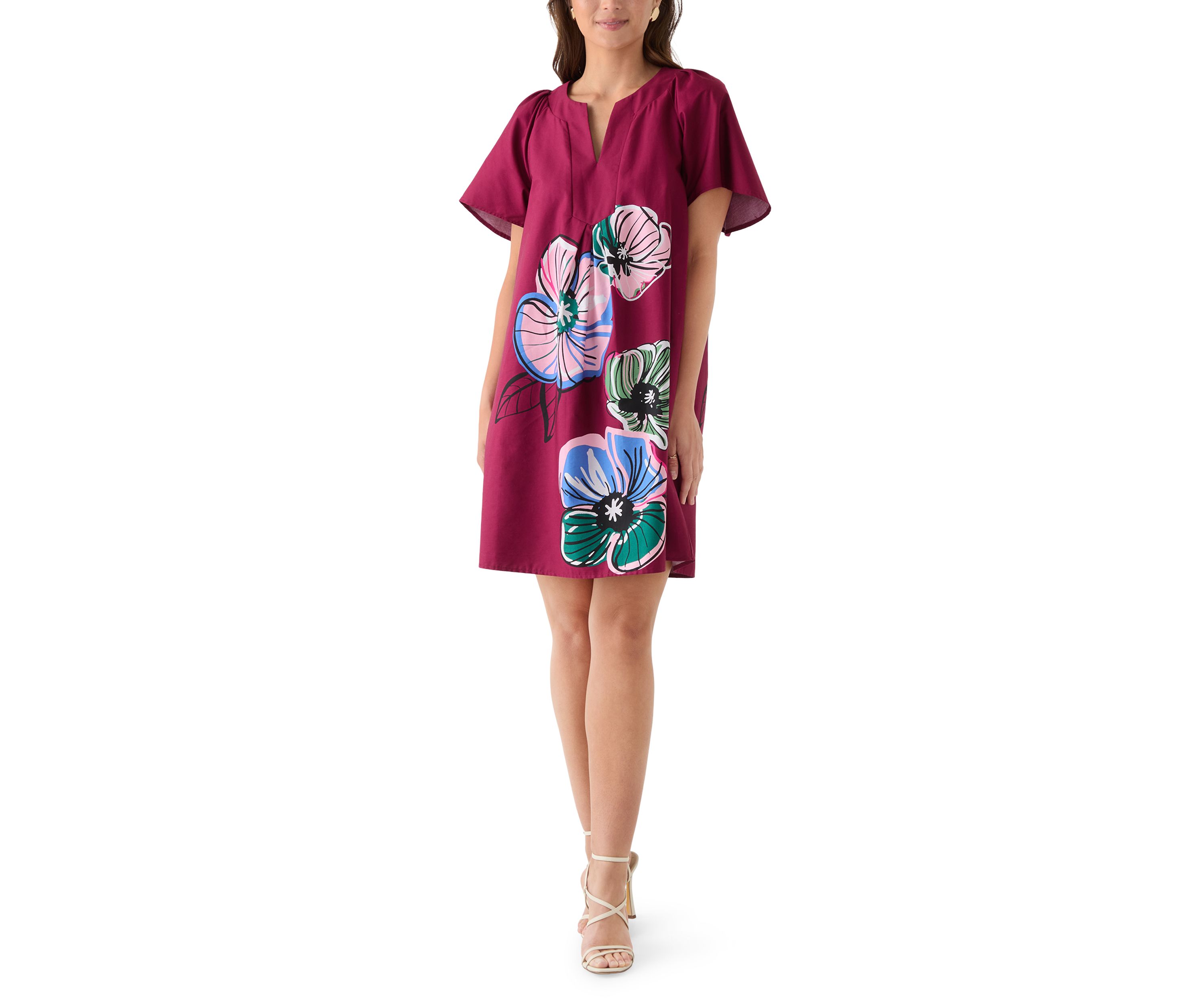 Womens V-Neck Dress with Flutter Sleeves