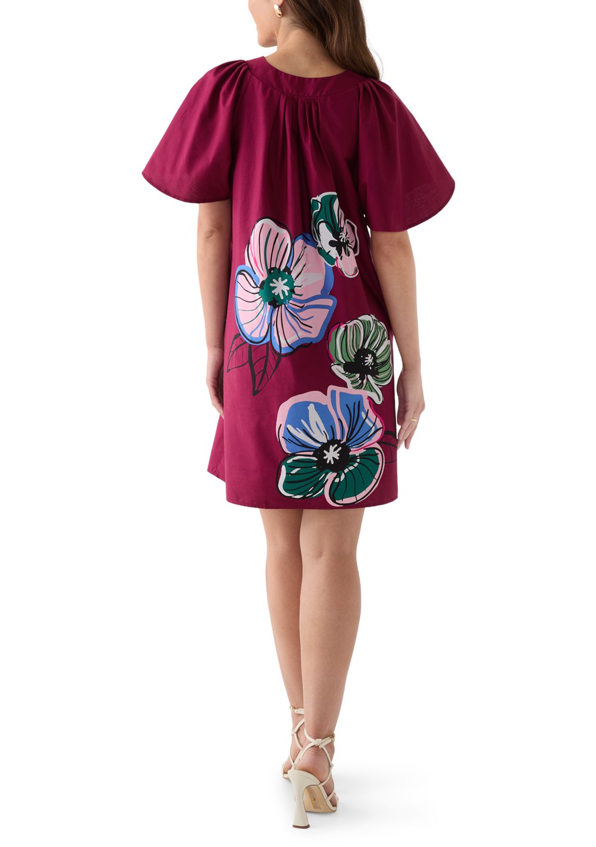 Womens V-Neck Dress with Flutter Sleeves