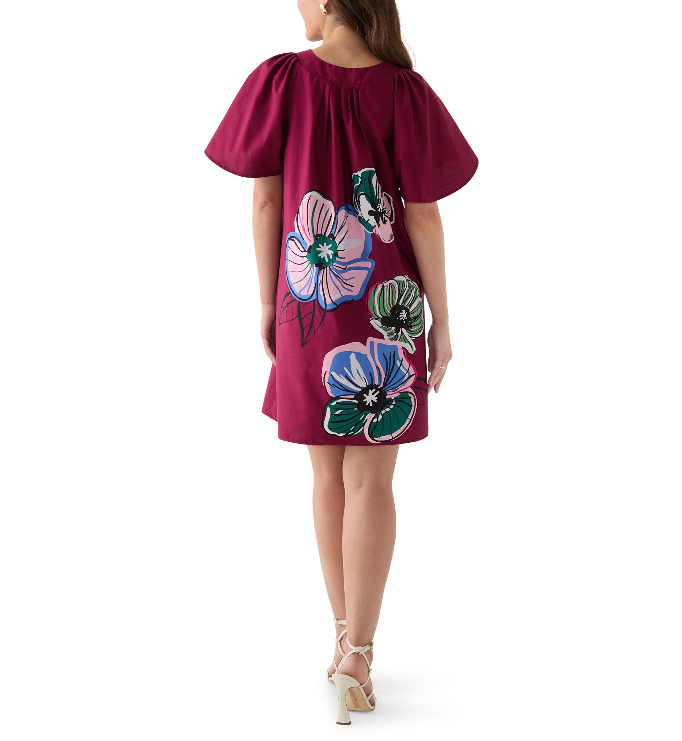 Womens V-Neck Dress with Flutter Sleeves