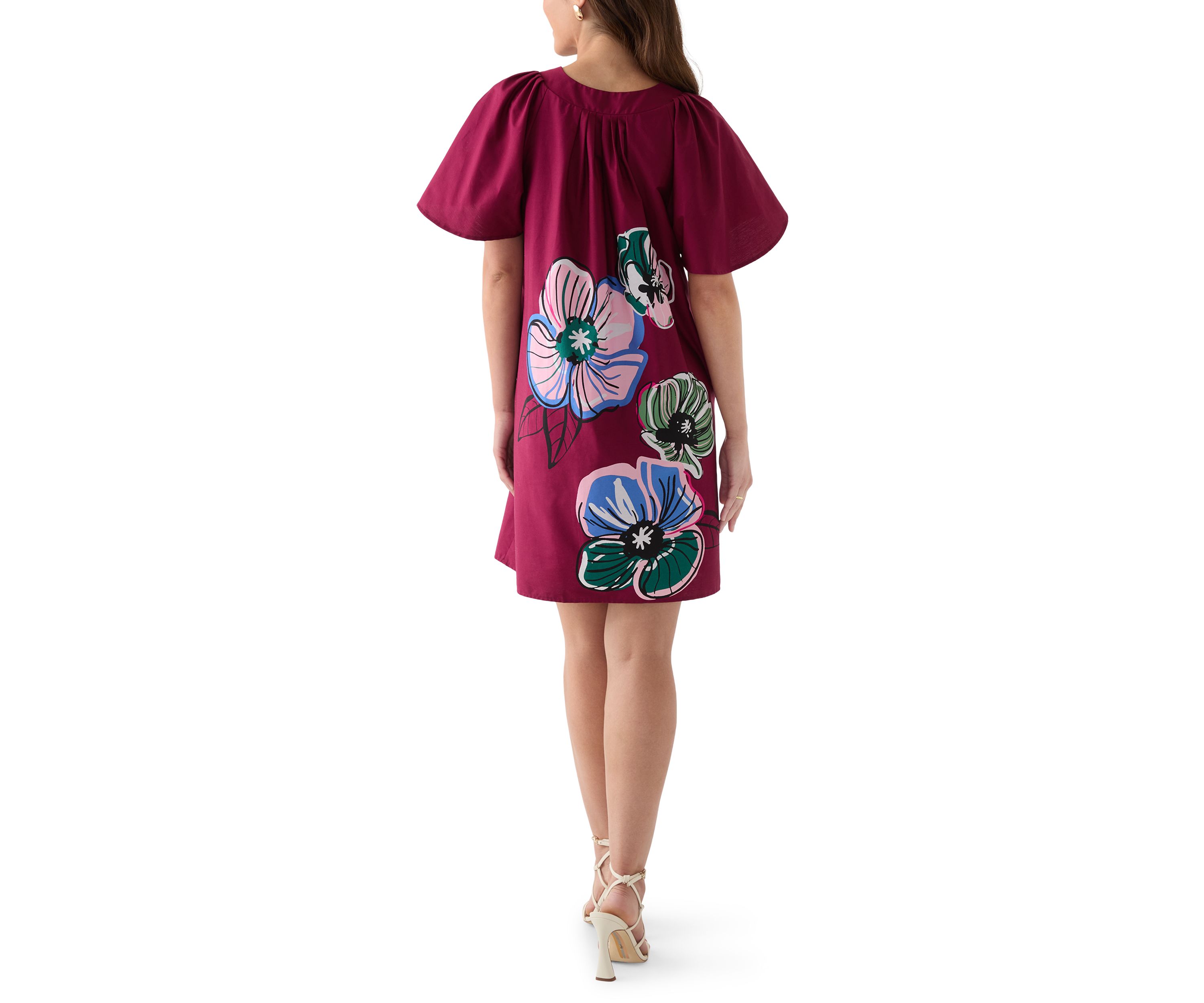 Womens V-Neck Dress with Flutter Sleeves