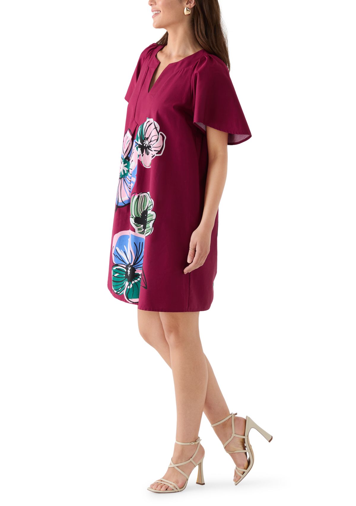 Womens V-Neck Dress with Flutter Sleeves