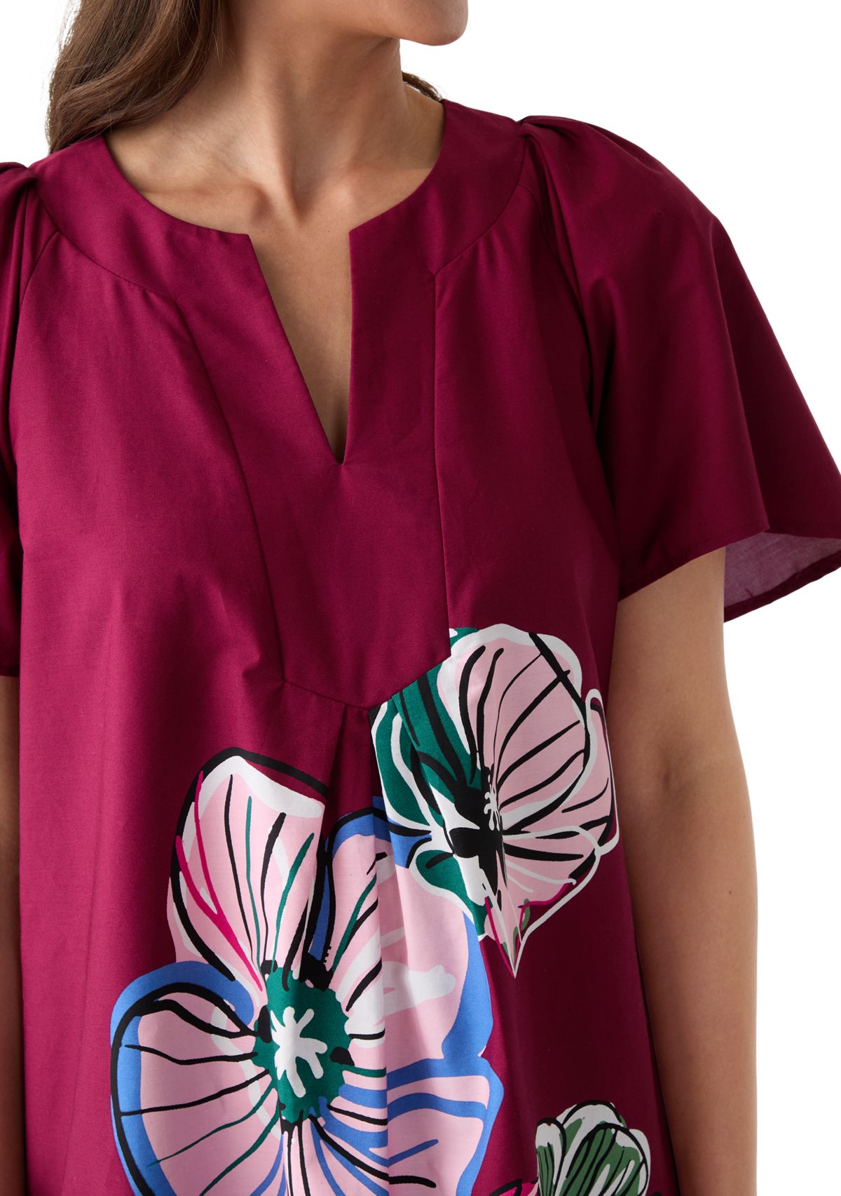 Womens V-Neck Dress with Flutter Sleeves